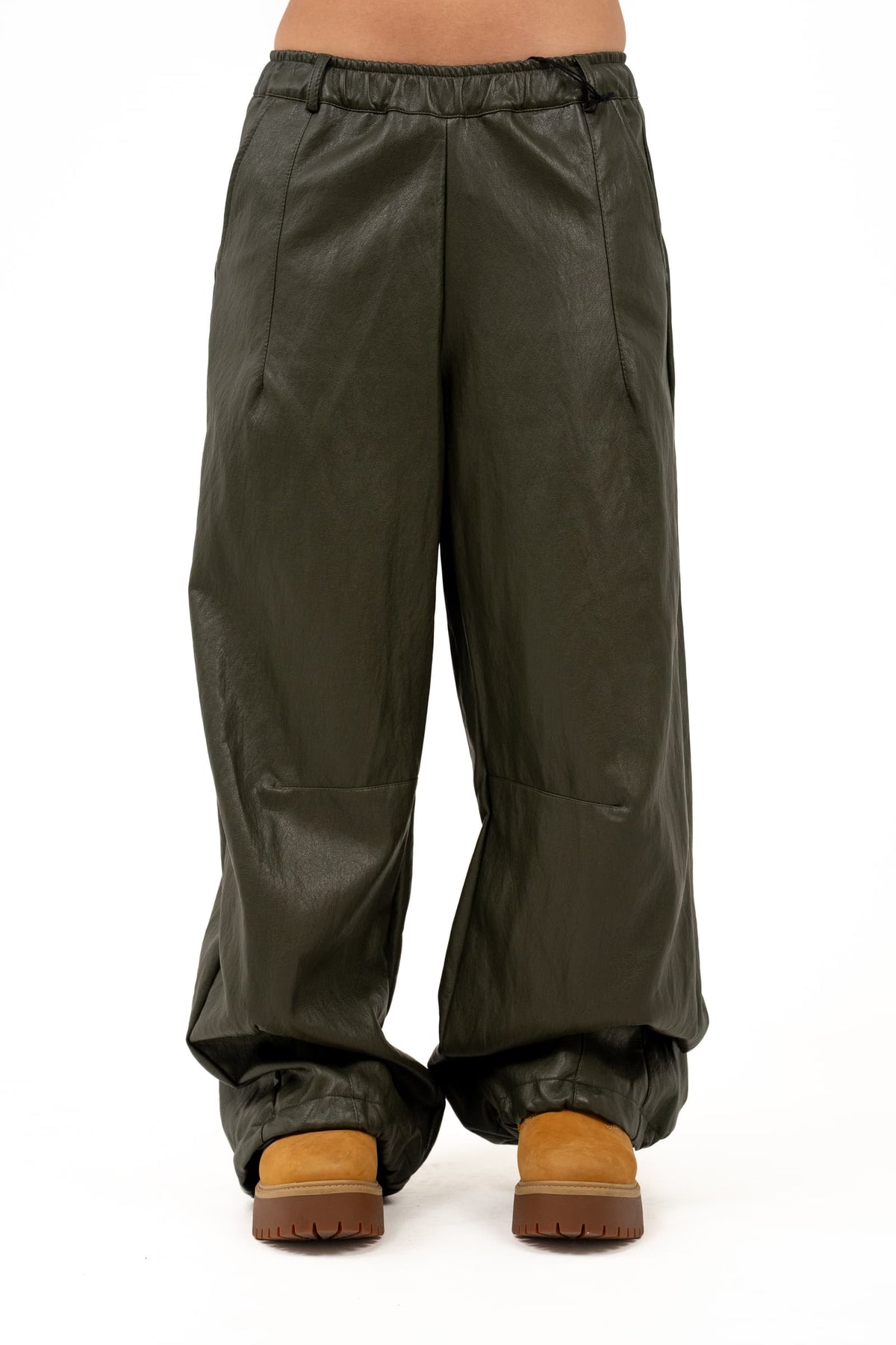 PANTALONE VIRGINIA VERDE PALAZZO ECOPELLE JUST WEST TAGLIA UNICA