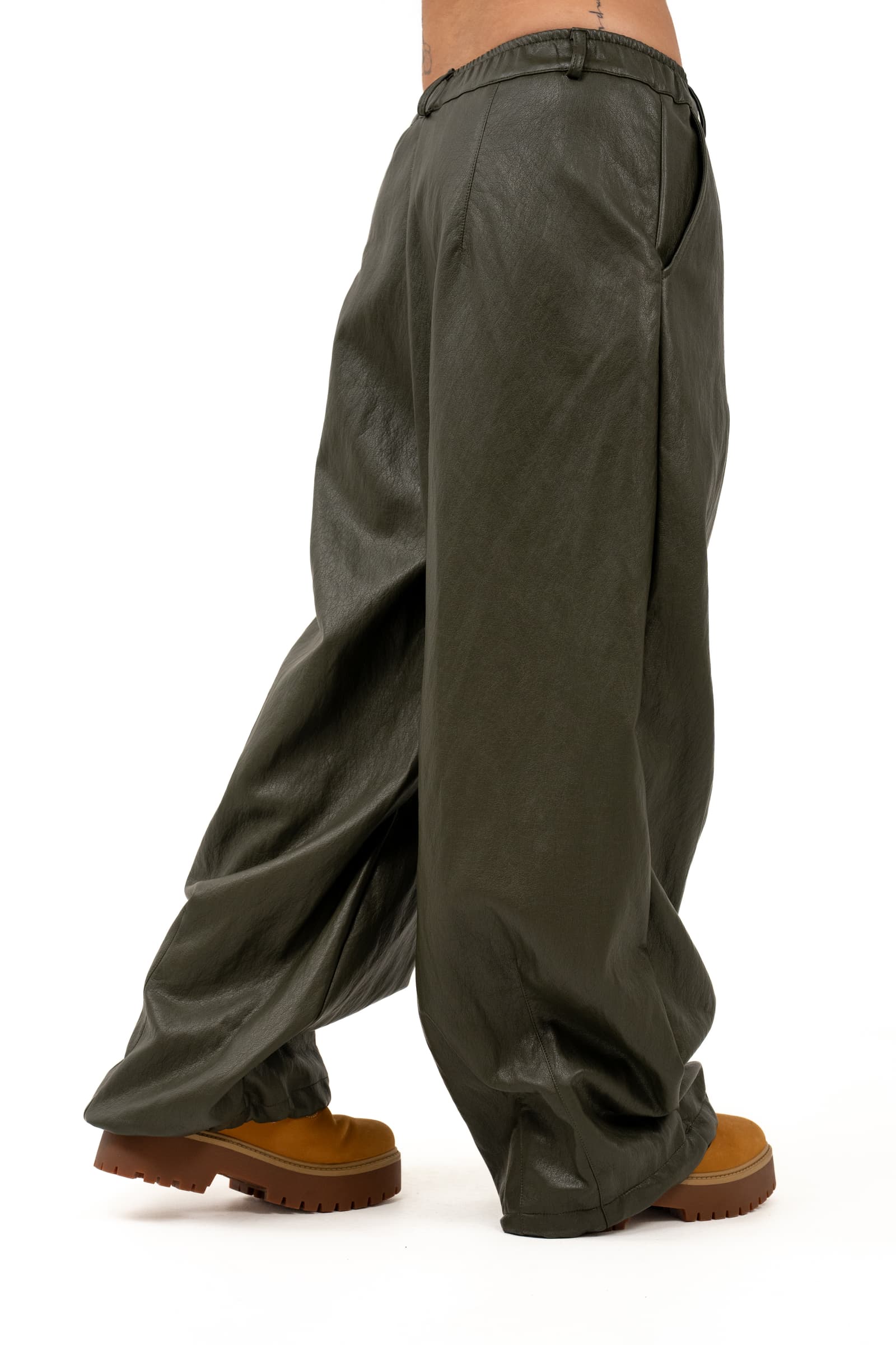 PANTALONE VIRGINIA VERDE PALAZZO ECOPELLE JUST WEST TAGLIA UNICA