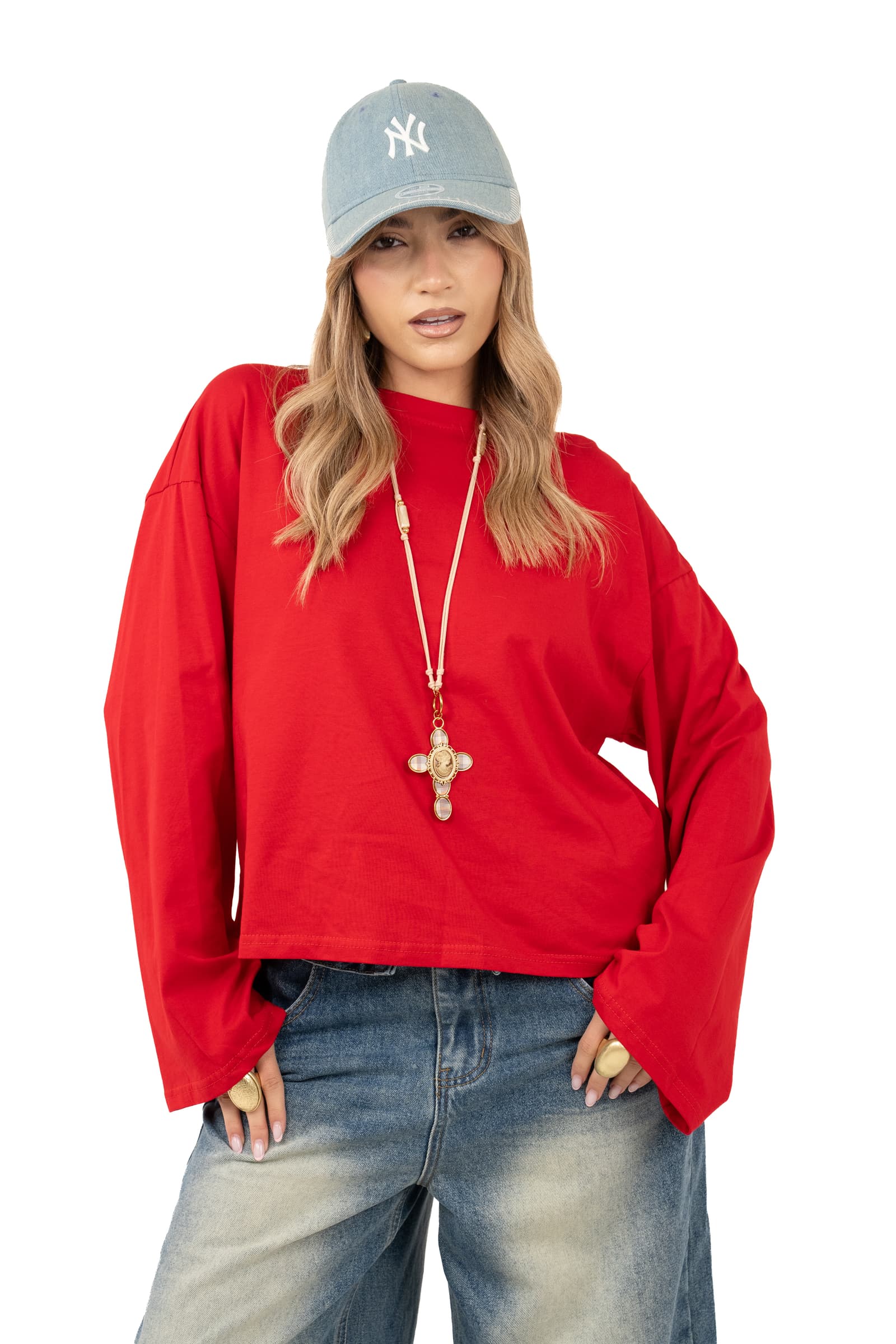 MAGLIA TATE ROSSA OVERSIZE CON MANICHE AMPIE JUST WEST TAGLIA UNICA