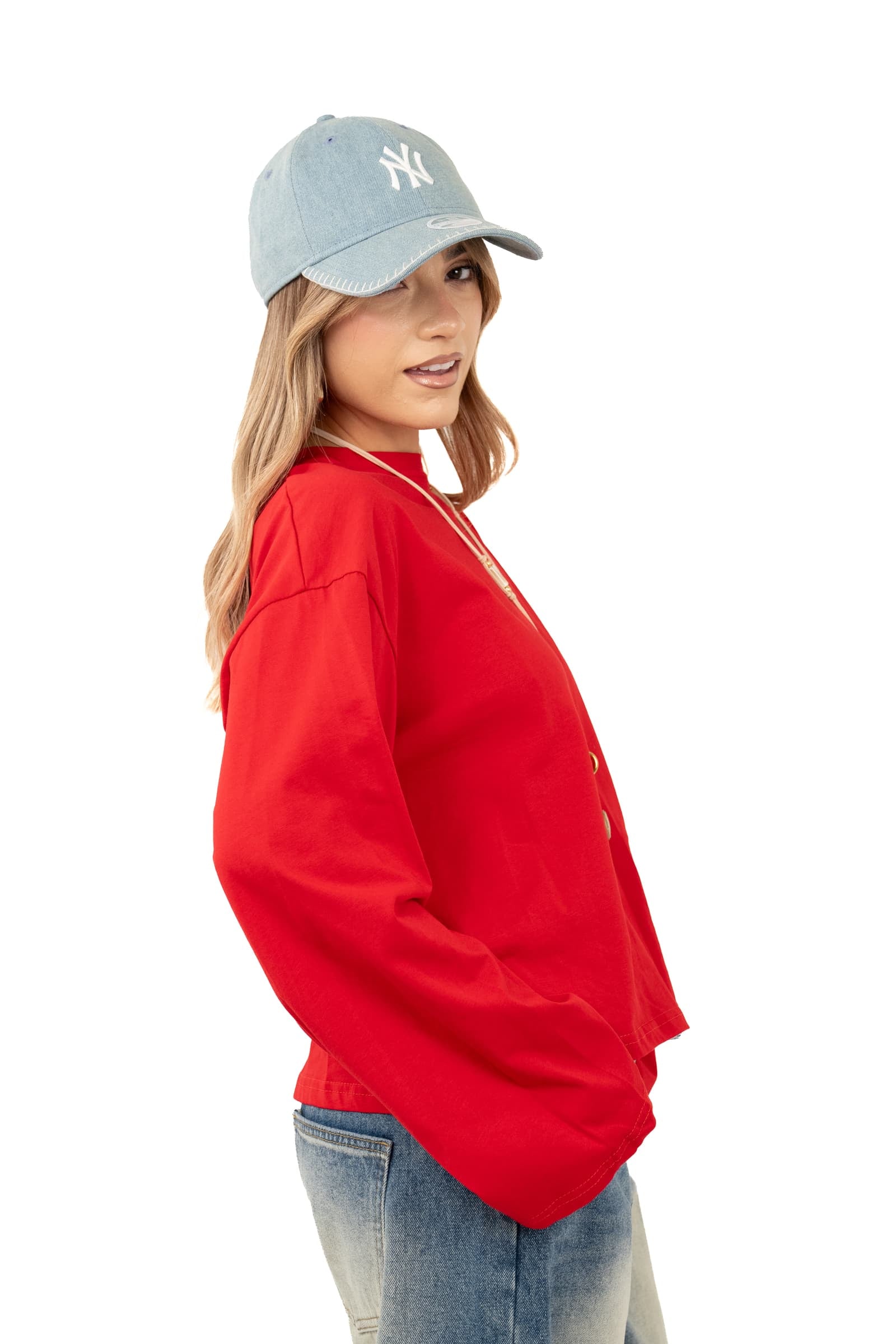 MAGLIA TATE ROSSA OVERSIZE CON MANICHE AMPIE JUST WEST TAGLIA UNICA