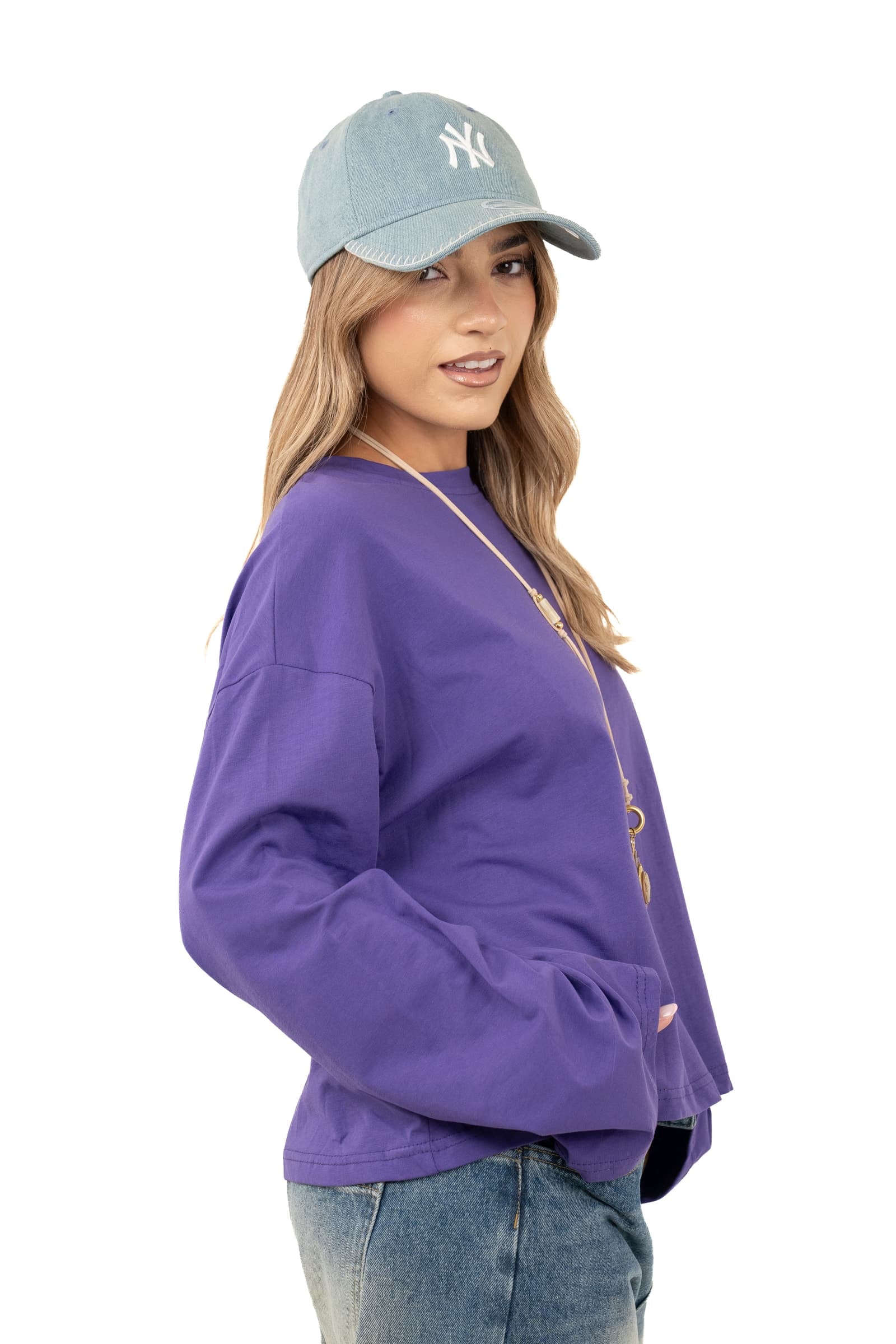 MAGLIA TATE VIOLA OVERSIZE CON MANICHE AMPIE JUST WEST TAGLIA UNICA