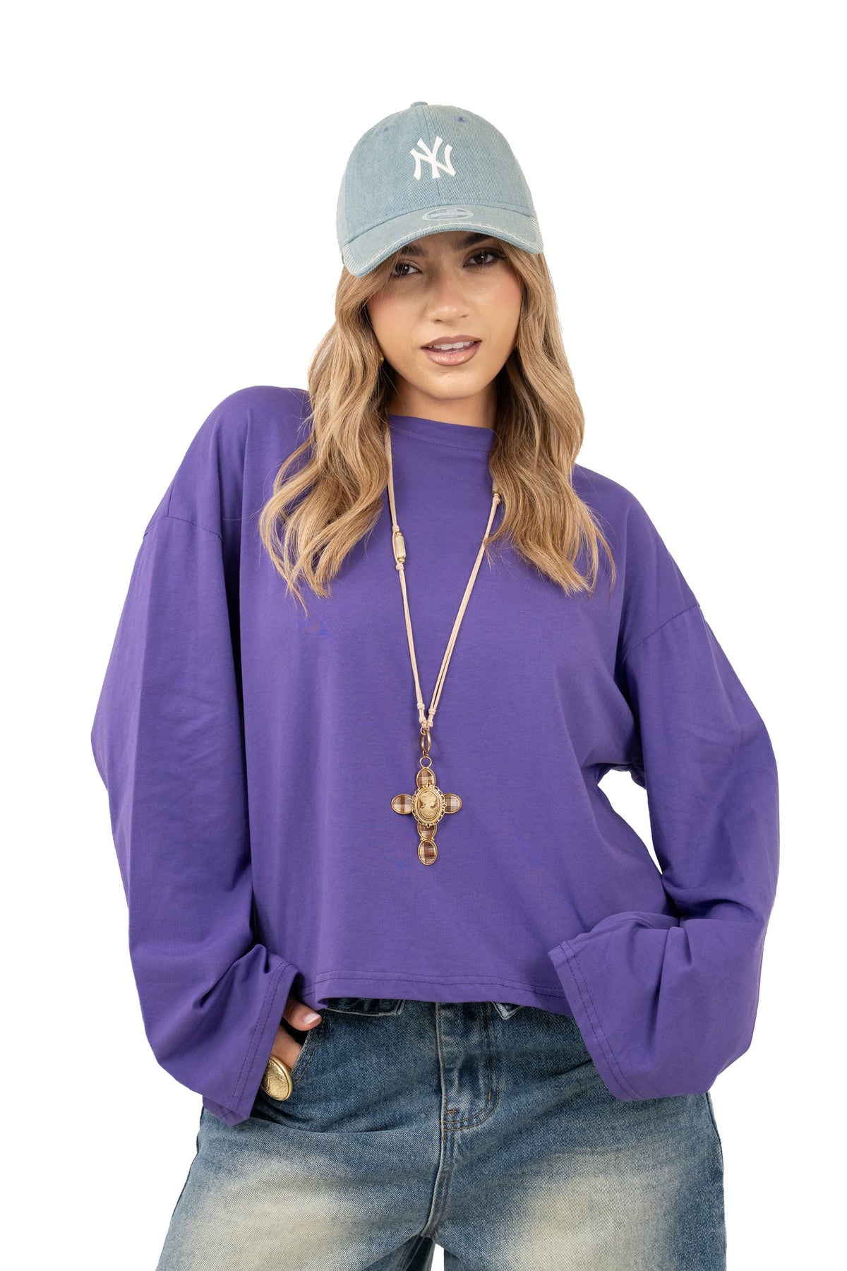 MAGLIA TATE VIOLA OVERSIZE CON MANICHE AMPIE JUST WEST TAGLIA UNICA
