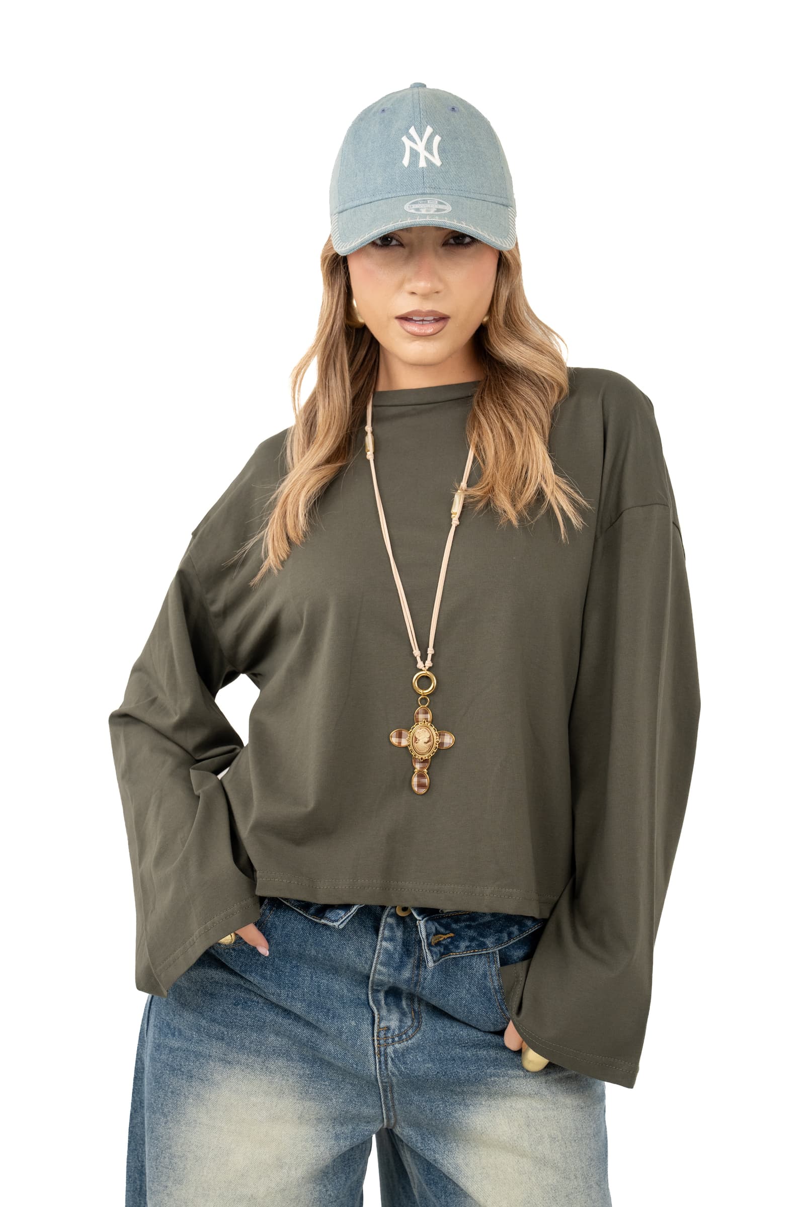 MAGLIA TATE VERDE MILITARE OVERSIZE CON MANICHE AMPIE JUST WEST TAGLIA UNICA