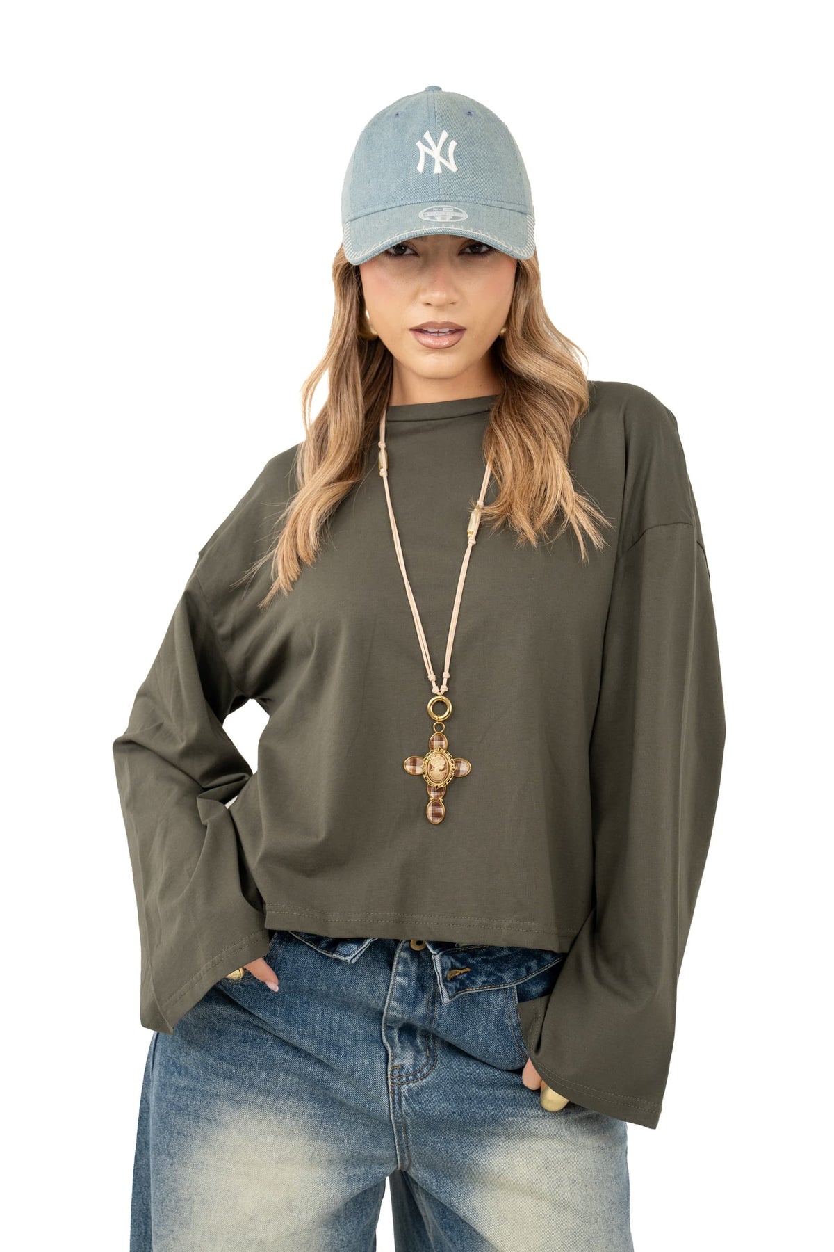MAGLIA TATE VERDE MILITARE OVERSIZE CON MANICHE AMPIE JUST WEST TAGLIA UNICA