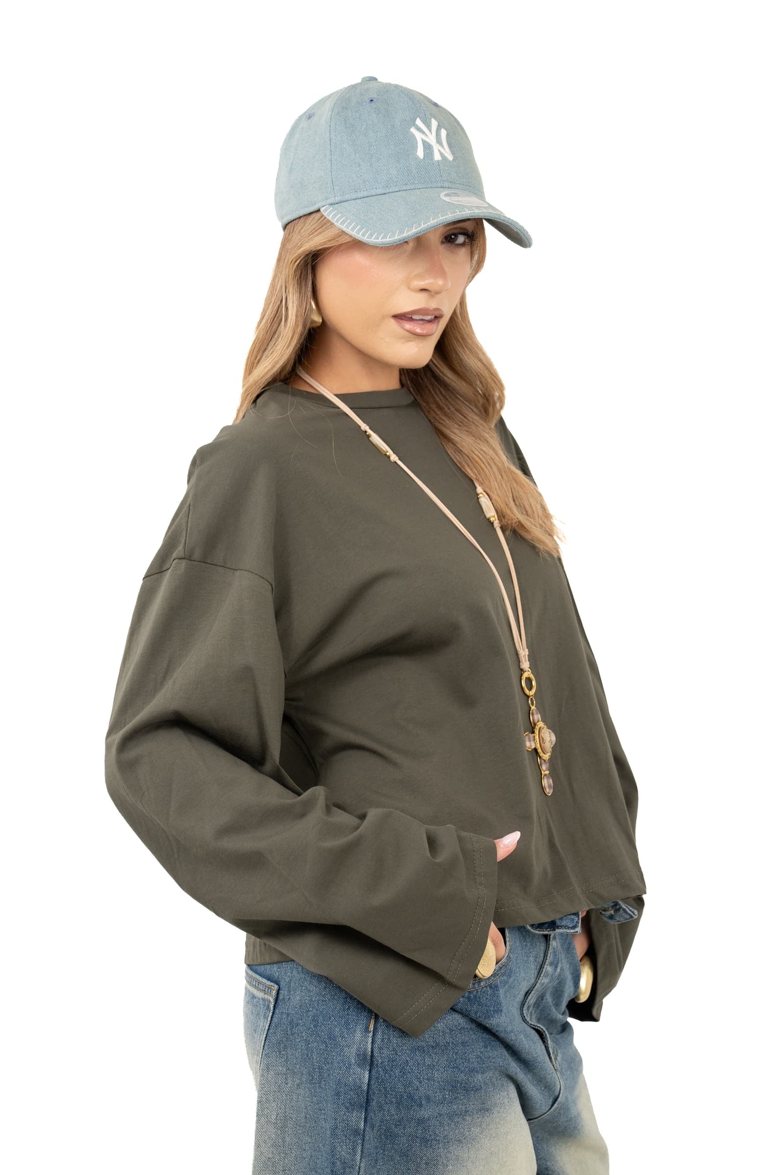 MAGLIA TATE VERDE MILITARE OVERSIZE CON MANICHE AMPIE JUST WEST TAGLIA UNICA