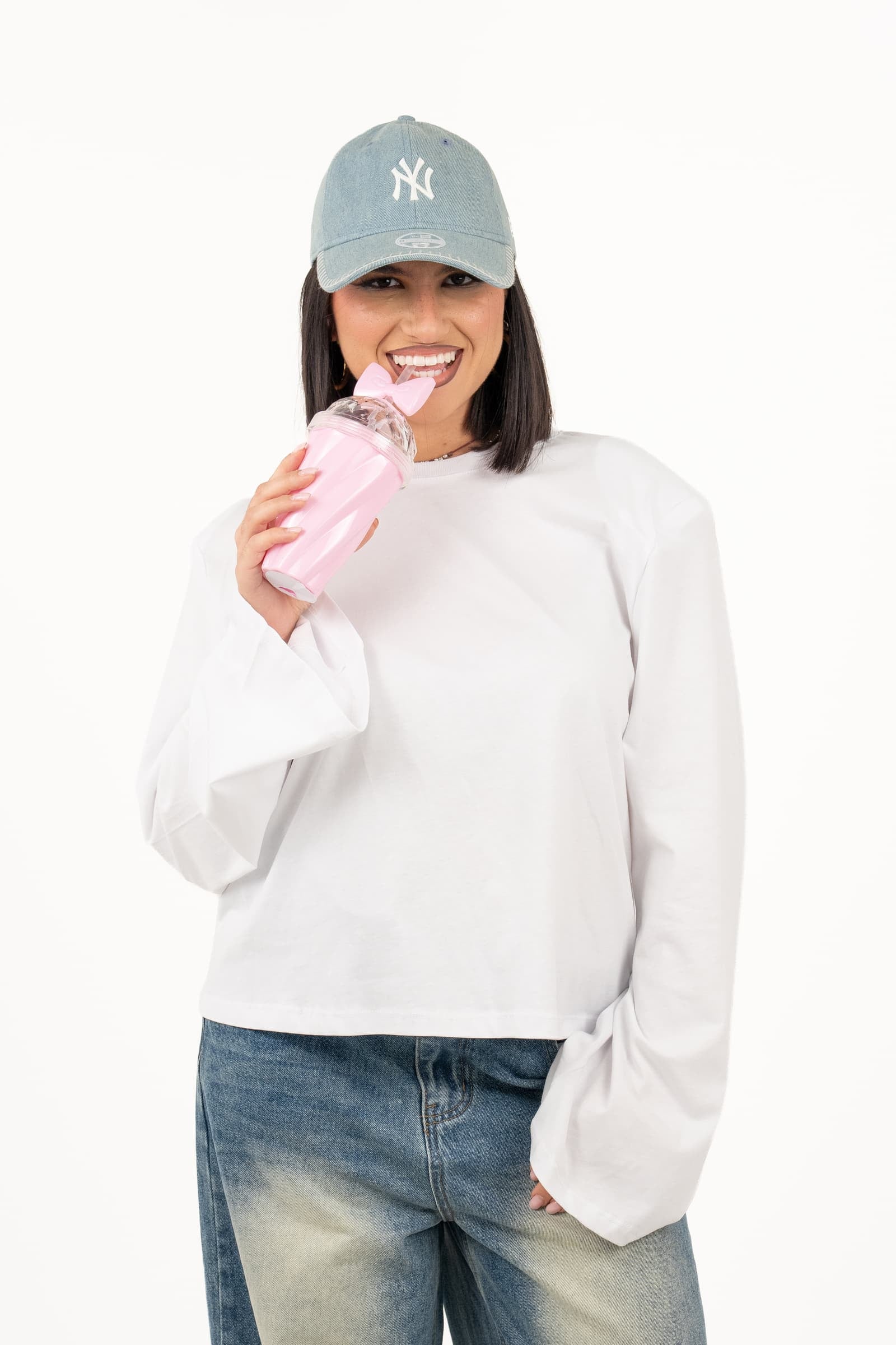 MAGLIA CHARLI MANICA LUNGA BIANCA BASIC TAGLIA UNICA CON SPALLINE