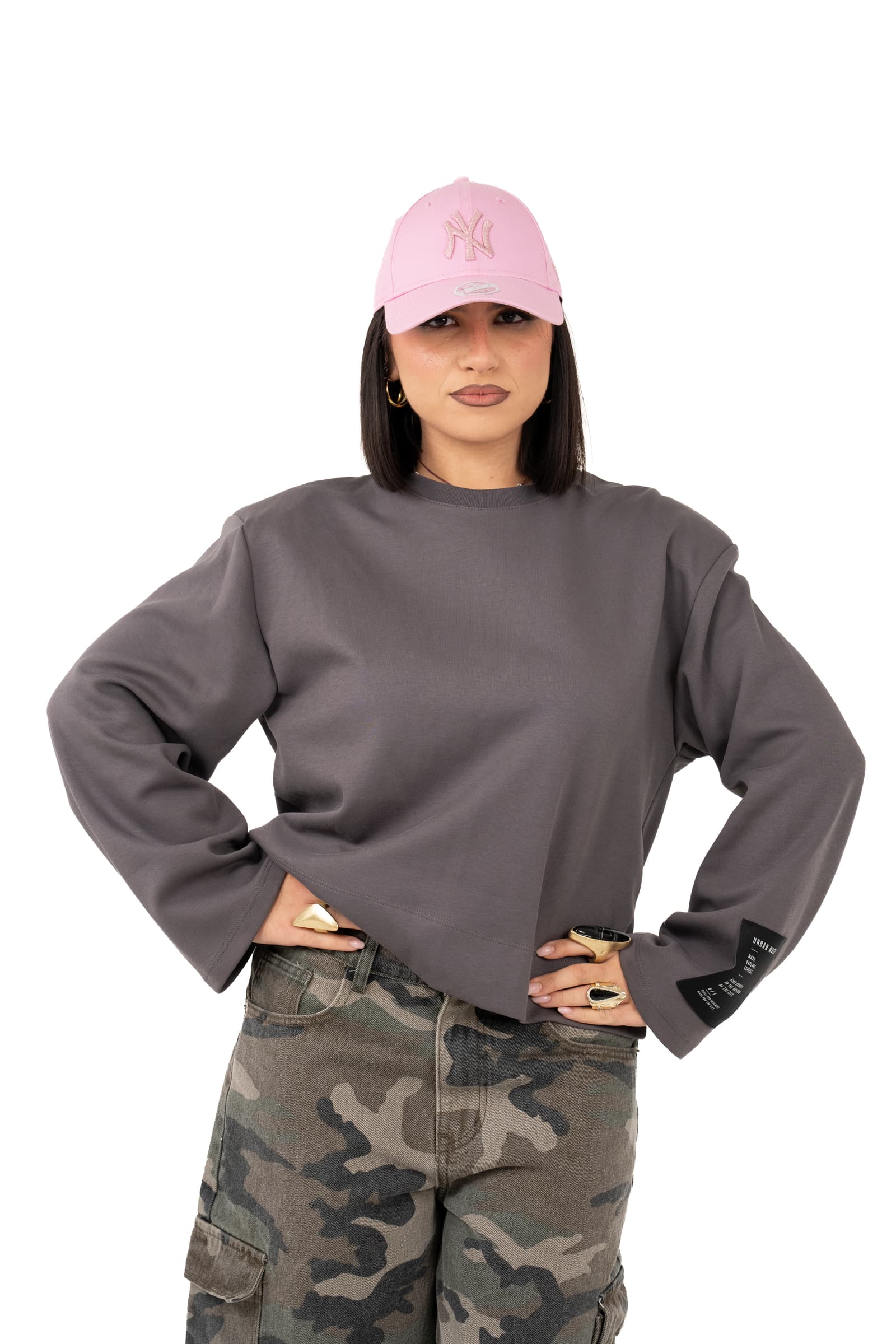 FELPA URBAN MUSE GRIGIO CON ETICHETTA SULLA MANICA TAGLIA UNICA LUMINA