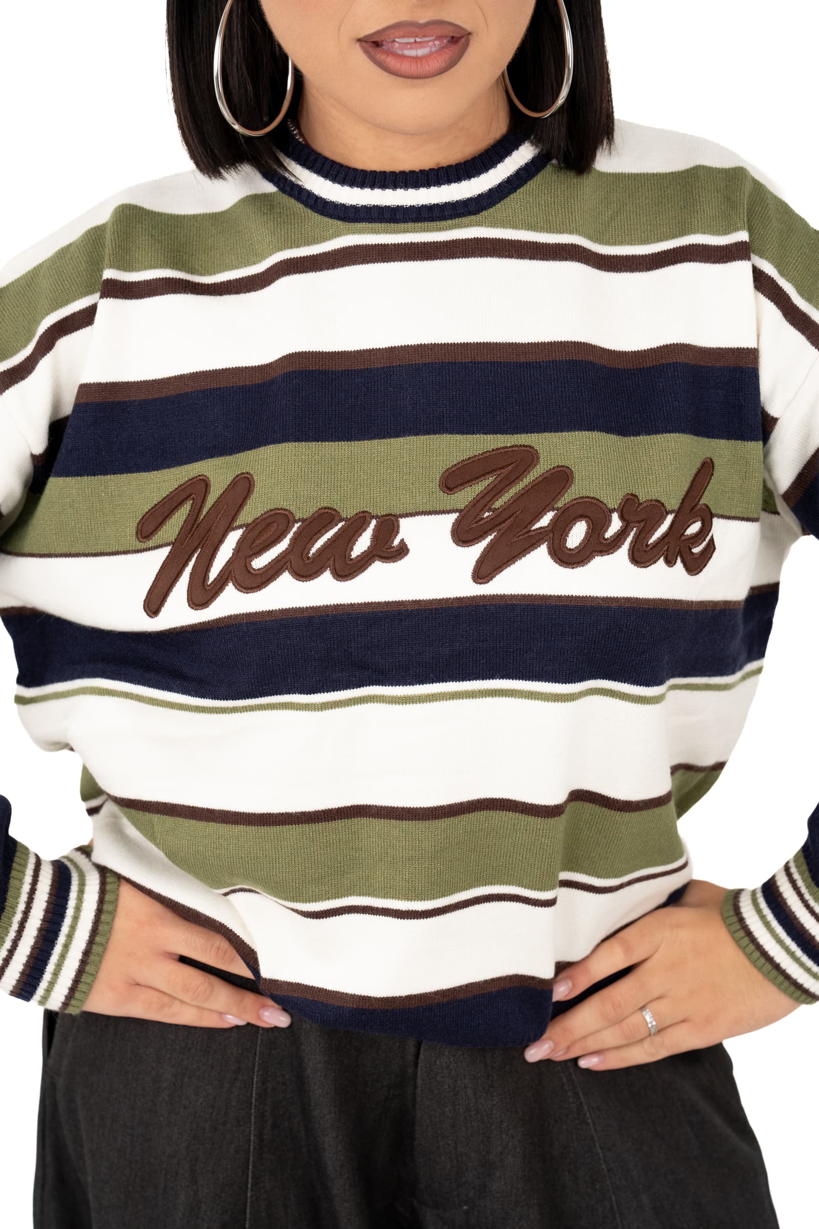 MAGLIONE NEW YORK BLU/VERDE A RIGHE TAGLIA UNICA