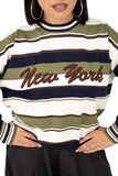 MAGLIONE NEW YORK BLU/VERDE A RIGHE TAGLIA UNICA