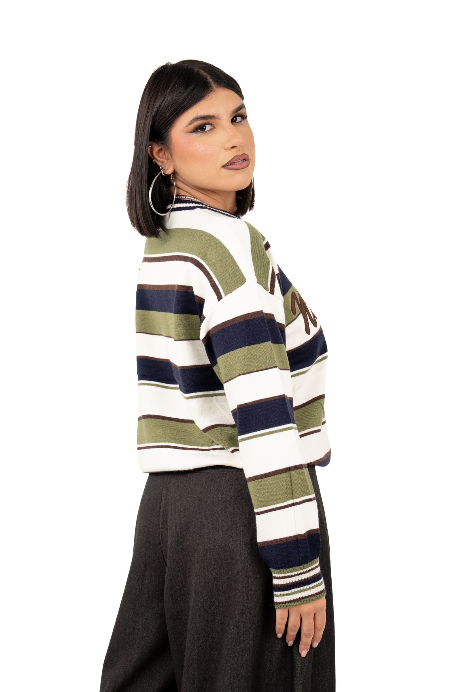 MAGLIONE NEW YORK BLU/VERDE A RIGHE TAGLIA UNICA