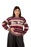 MAGLIONE NEW YORK BORGOGNA/TORTORA A RIGHE TAGLIA UNICA