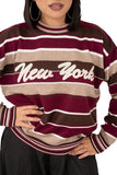 MAGLIONE NEW YORK BORGOGNA/TORTORA A RIGHE TAGLIA UNICA