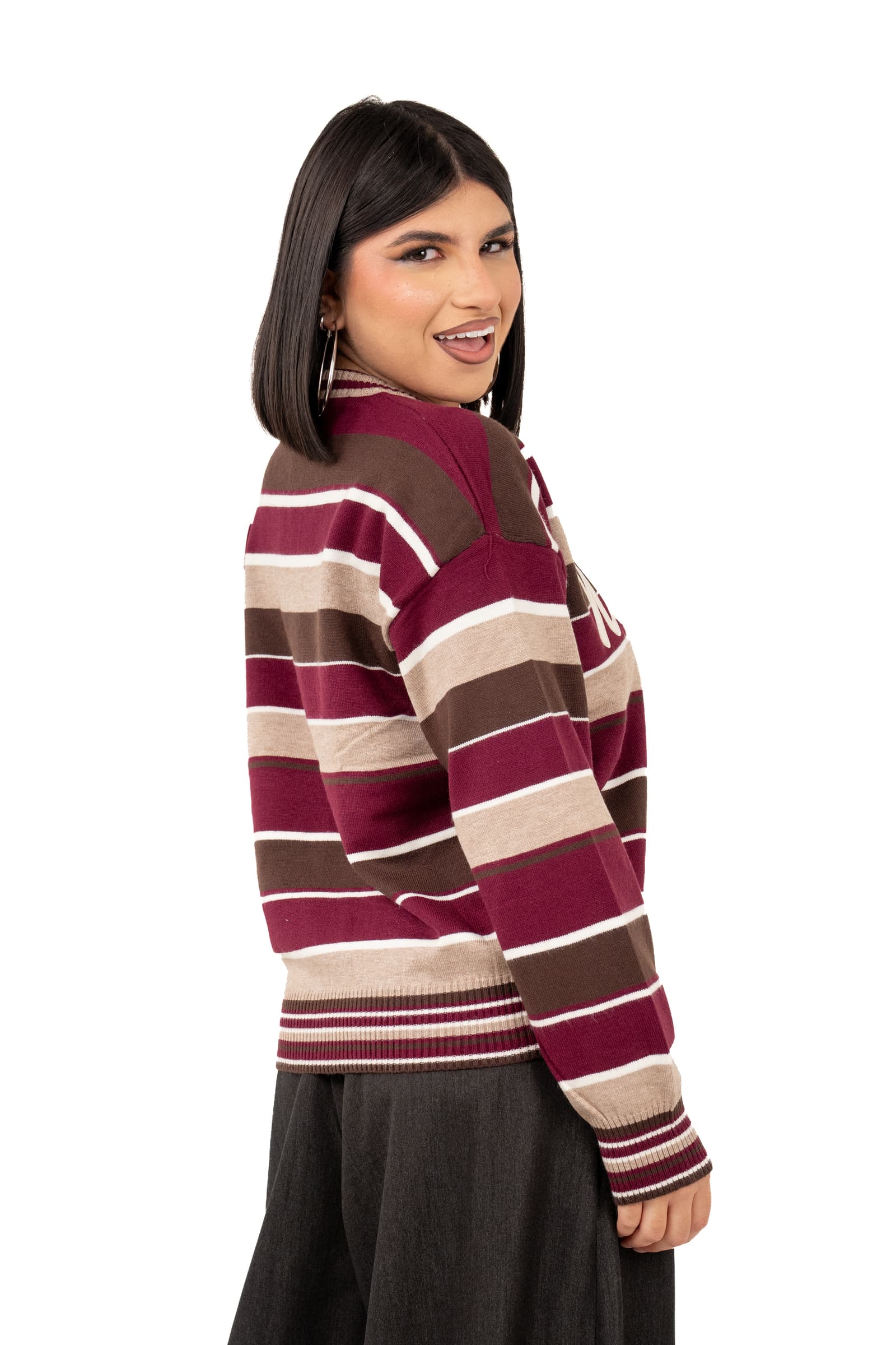MAGLIONE NEW YORK BORGOGNA/TORTORA A RIGHE TAGLIA UNICA