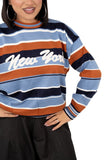 MAGLIONE NEW YORK ARANCIO/CELESTE A RIGHE TAGLIA UNICA