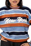 MAGLIONE NEW YORK ARANCIO/CELESTE A RIGHE TAGLIA UNICA