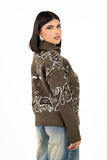 MAGLIONE YOKO KAKI MEZZA ZIP FANTASIA BANDANA TAGLIA UNICA