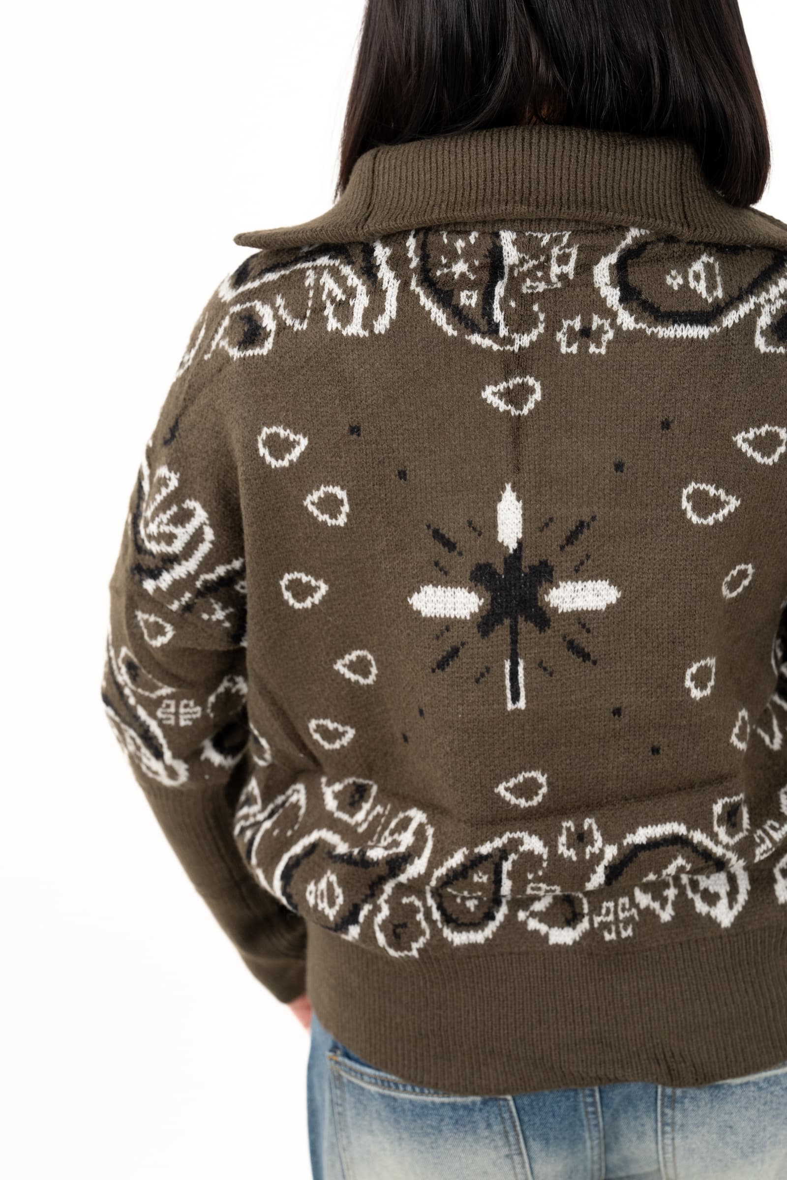 MAGLIONE YOKO KAKI MEZZA ZIP FANTASIA BANDANA TAGLIA UNICA