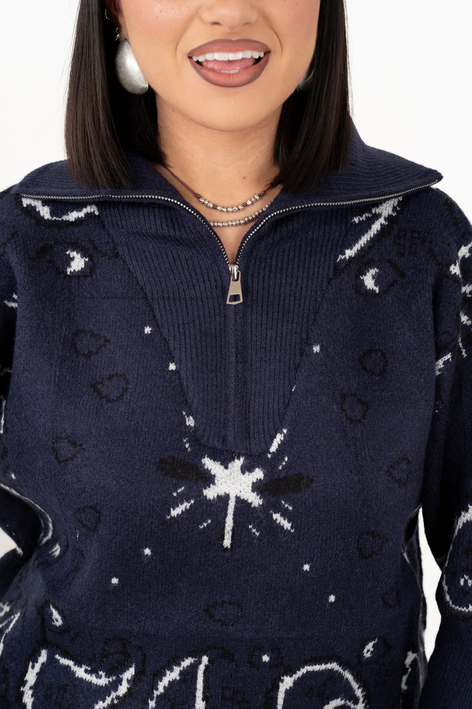 MAGLIONE YOKO BLU MEZZA ZIP FANTASIA BANDANA TAGLIA UNICA