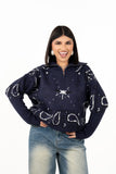 MAGLIONE YOKO BLU MEZZA ZIP FANTASIA BANDANA TAGLIA UNICA