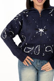 MAGLIONE YOKO BLU MEZZA ZIP FANTASIA BANDANA TAGLIA UNICA