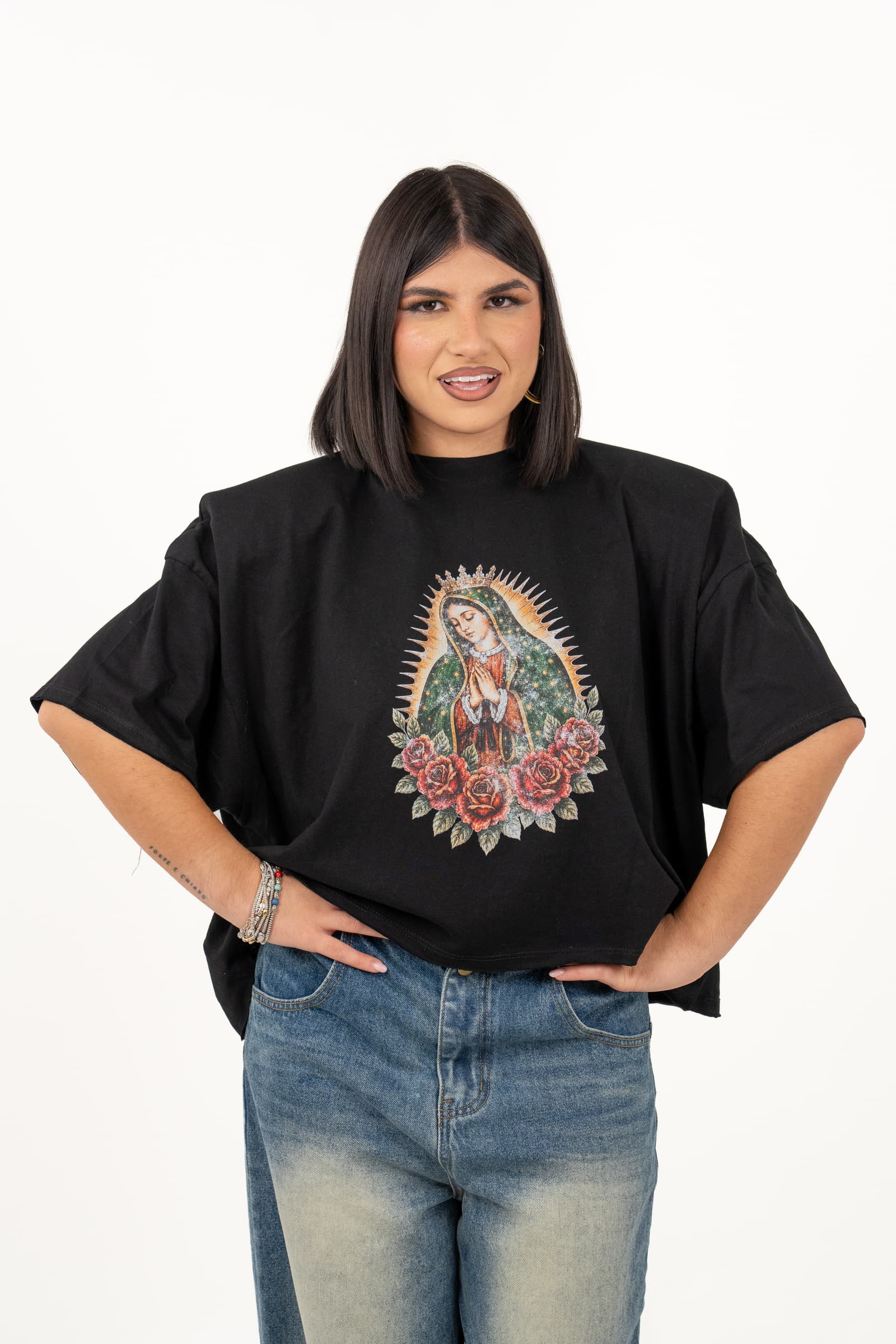 T-SHIRT MADONNA CROPPED NERA JUSTWEST TAGLIA UNICA