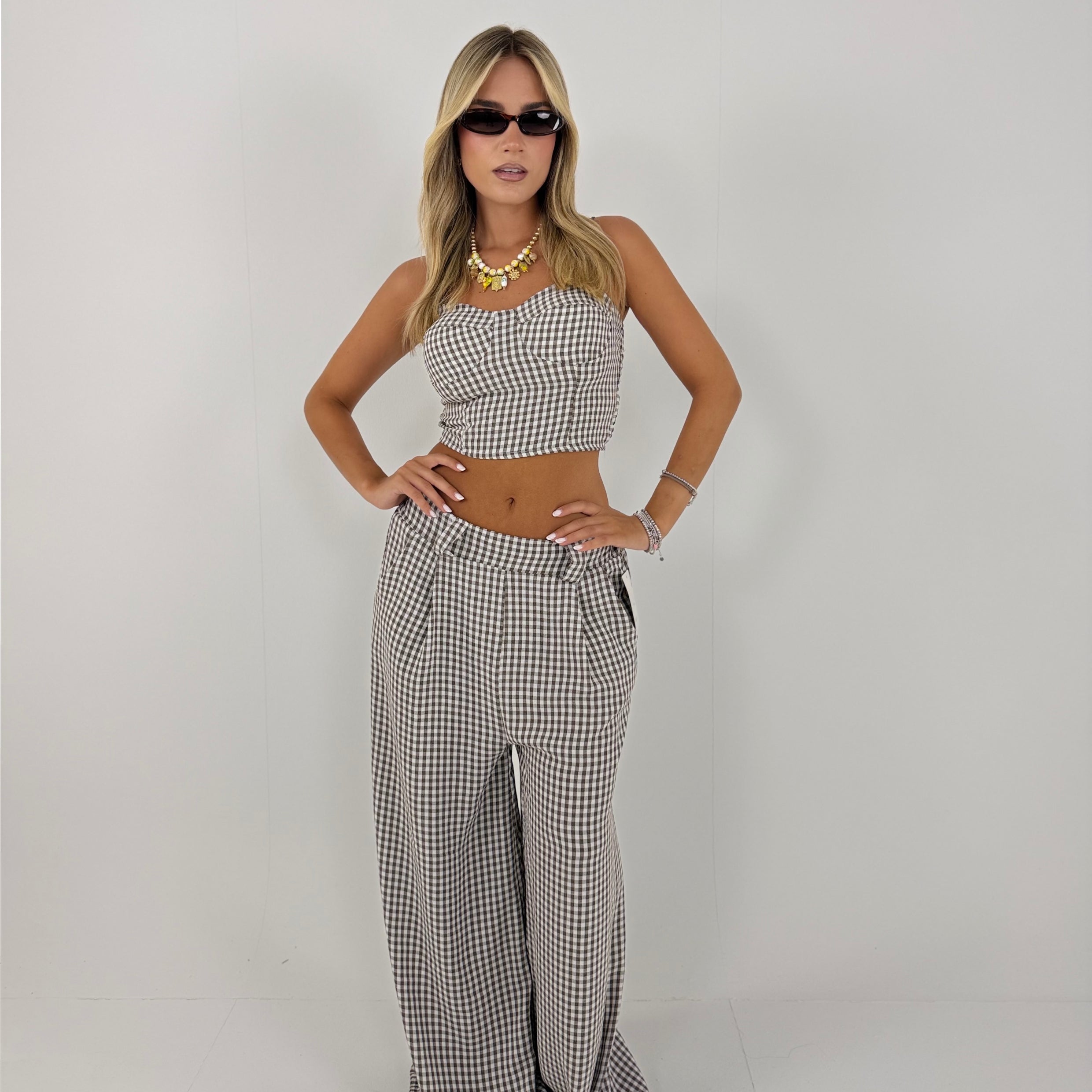Completo Vichy Due Pezzi – Top Corsetto e Pantalone Palazzo