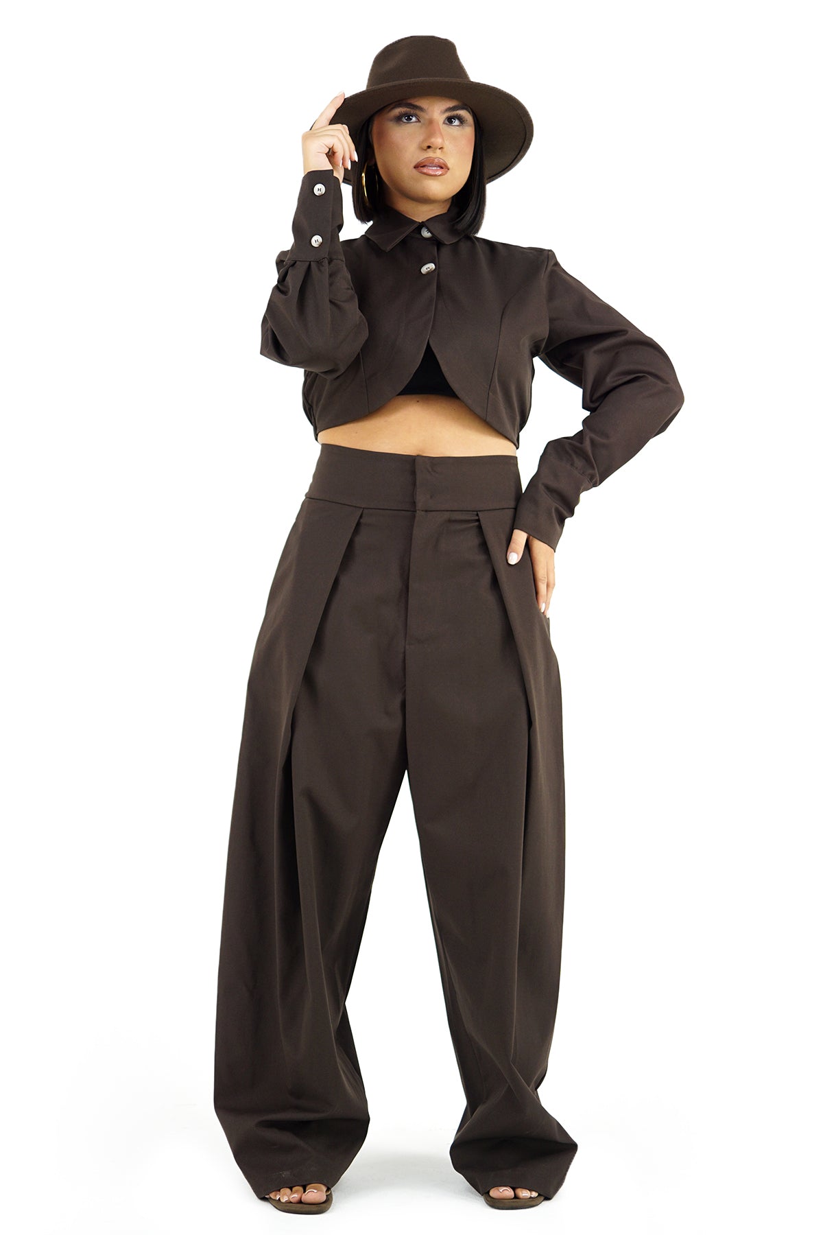 Coordinato Elegante 2 Pezzi con Top Crop e Pantalone Palazzo