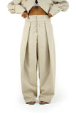 Completo due pezzi giacca cropped e pantaloni palazzo beige