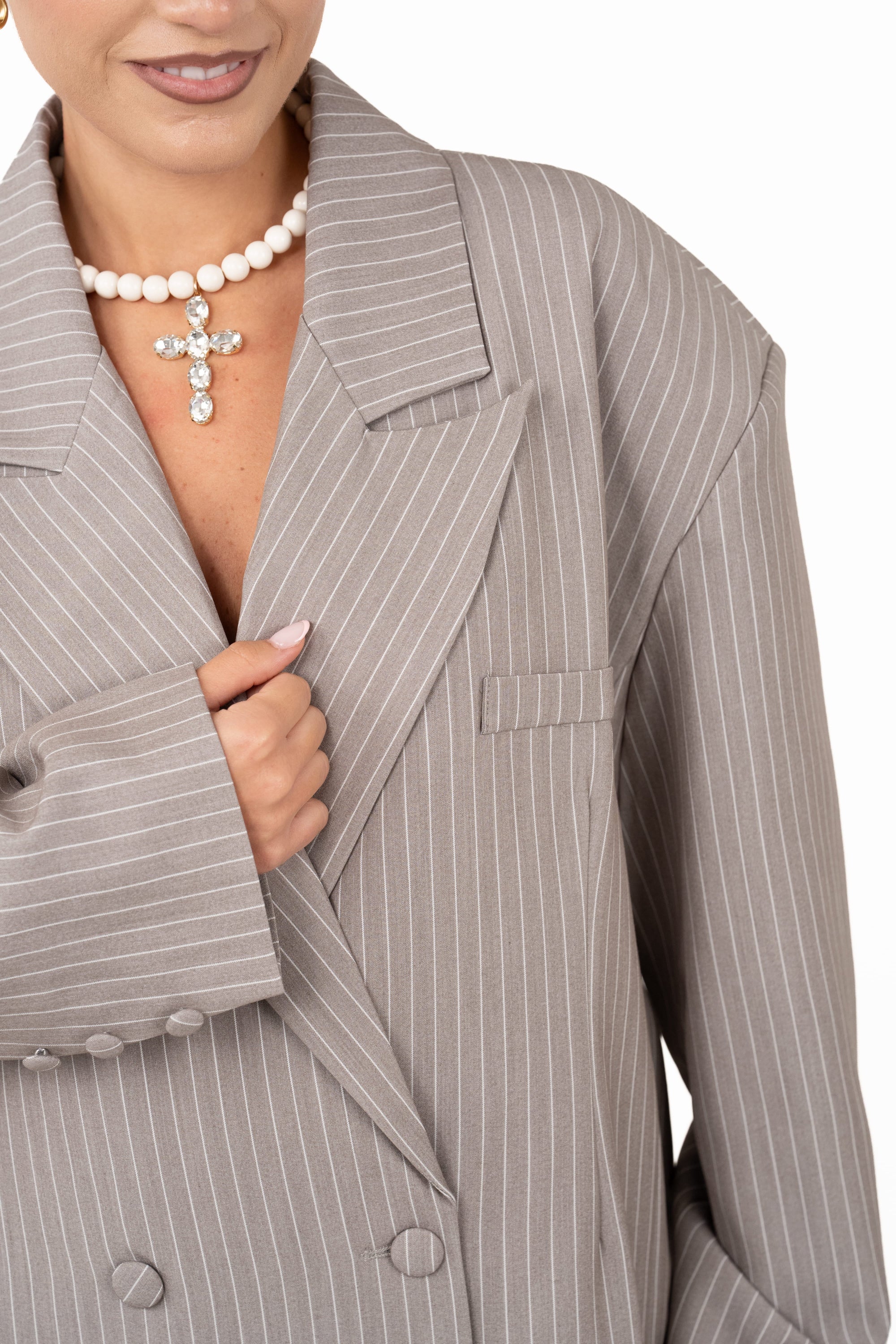 BLAZER GESSATO GRIGIO CHIARO DOPPIOPETTO TAGLIA UNICA