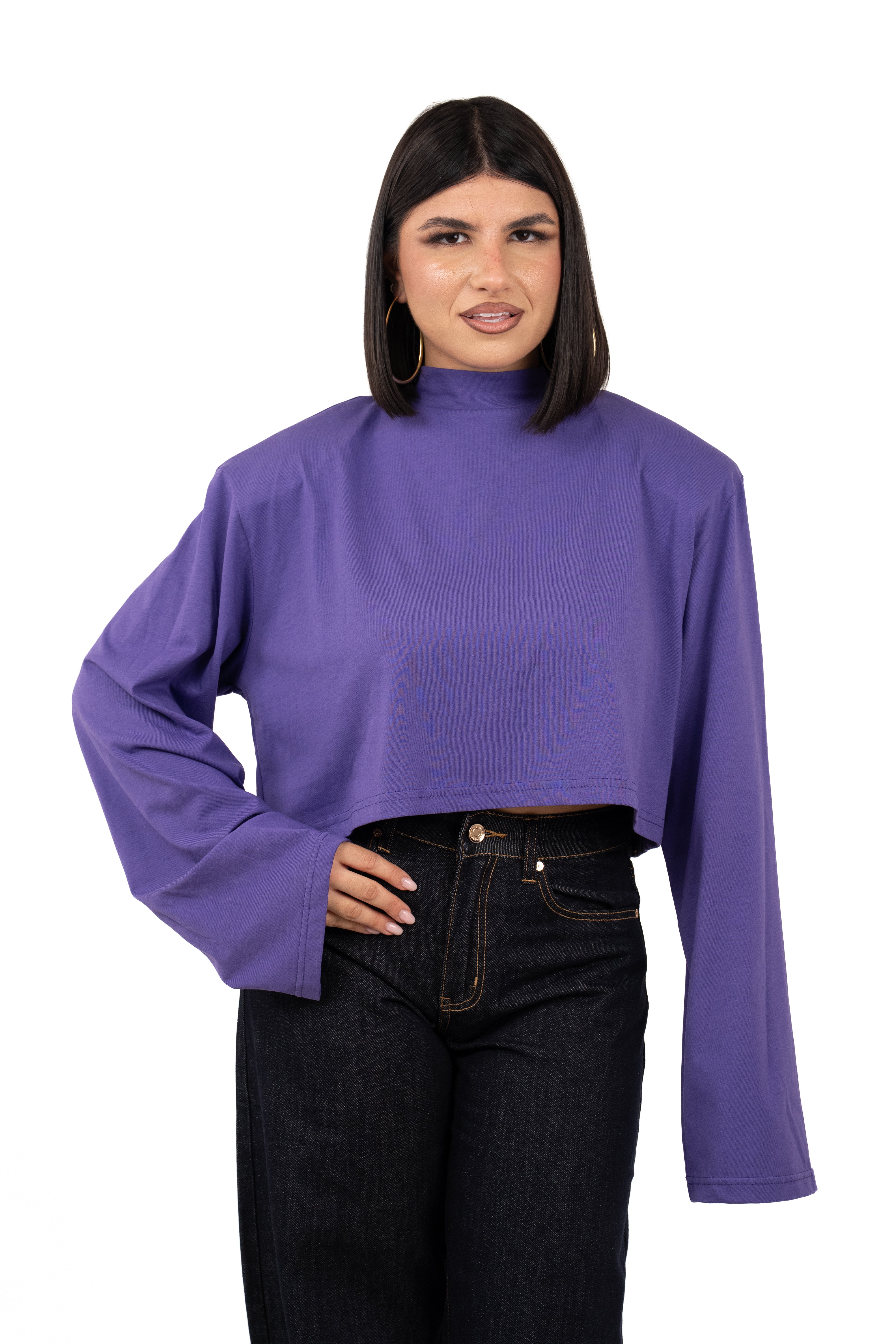 T-SHIRT XENA VIOLA CROPPED  COLLO ALTO JUSTWEST TAGLIA UNICA