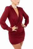 VESTITO ROSE BORDEAUX DRAPPEGGIATO SCOLLO A V TAGLIA UNICA