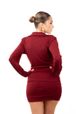 VESTITO ROSE BORDEAUX DRAPPEGGIATO SCOLLO A V TAGLIA UNICA