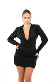 VESTITO ROSE NERO DRAPPEGGIATO SCOLLO A V TAGLIA UNICA