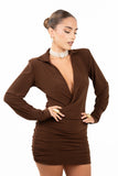 VESTITO ROSE MARRONE DRAPPEGGIATO SCOLLO A V TAGLIA UNICA