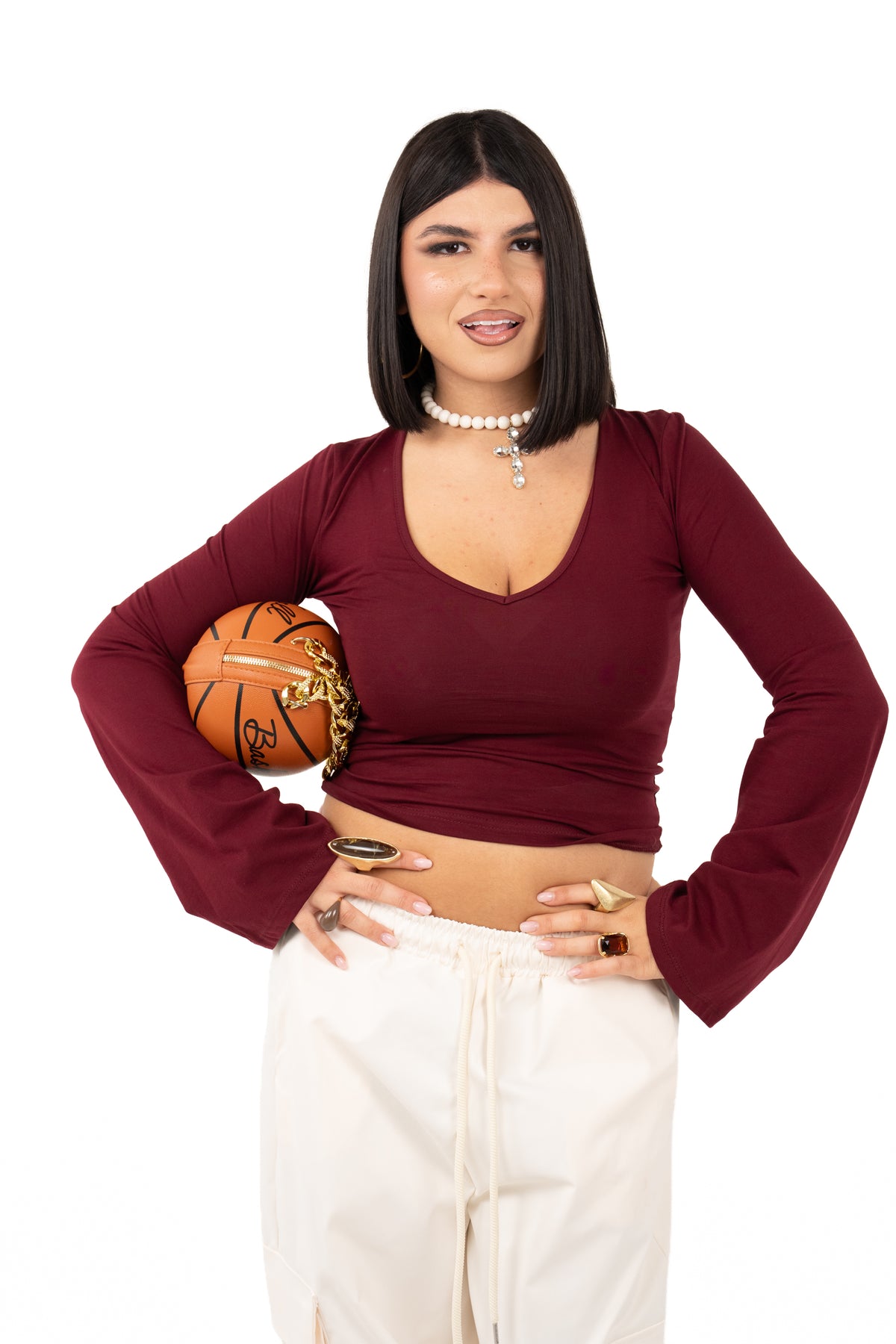 MAGLIA QUINN BORDEAUX SCOLLO A V JUSTWEST TAGLIA UNICA