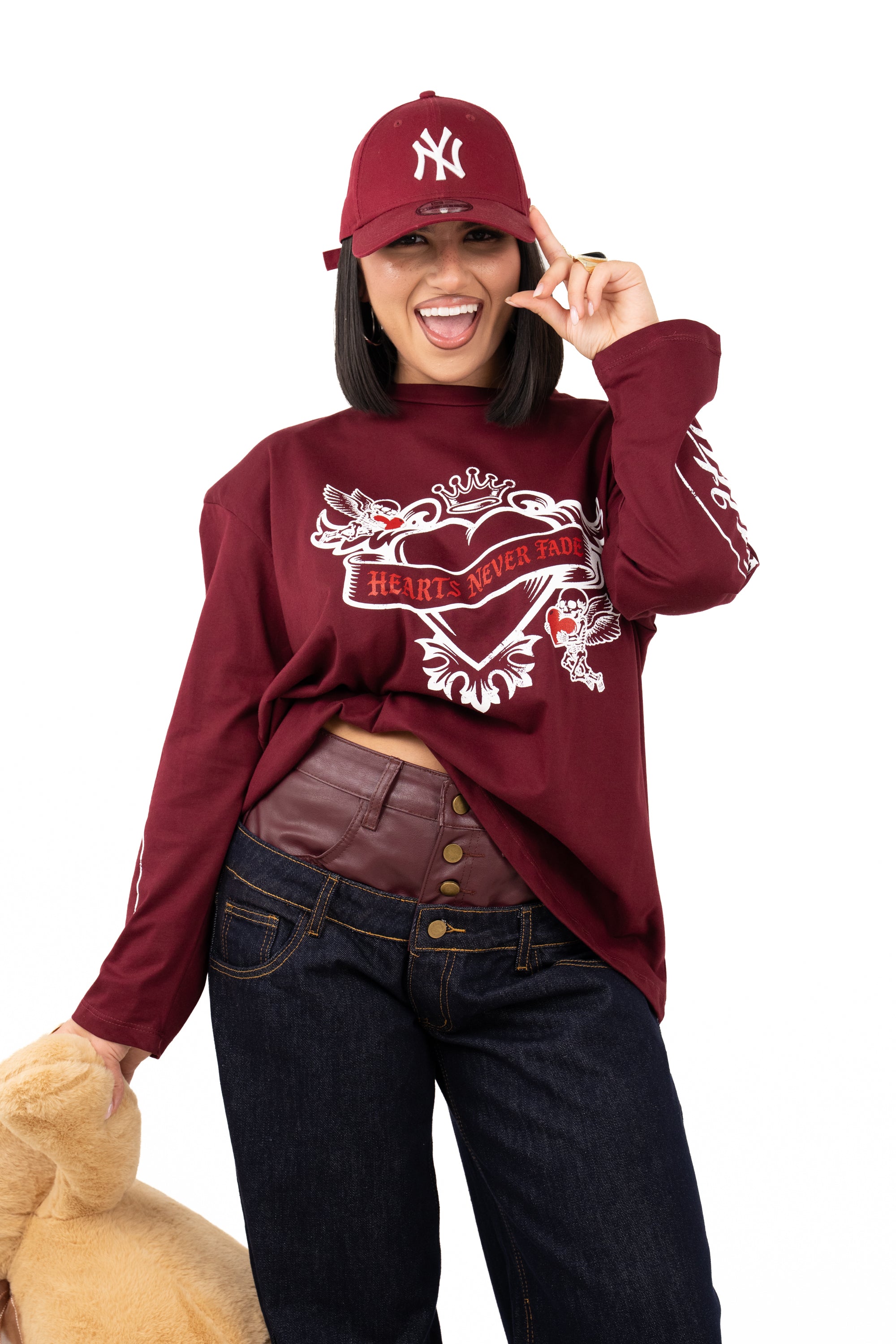 T-SHIRT CUORE OVER SIZE BORDEAUX TAGLIA UNICA
