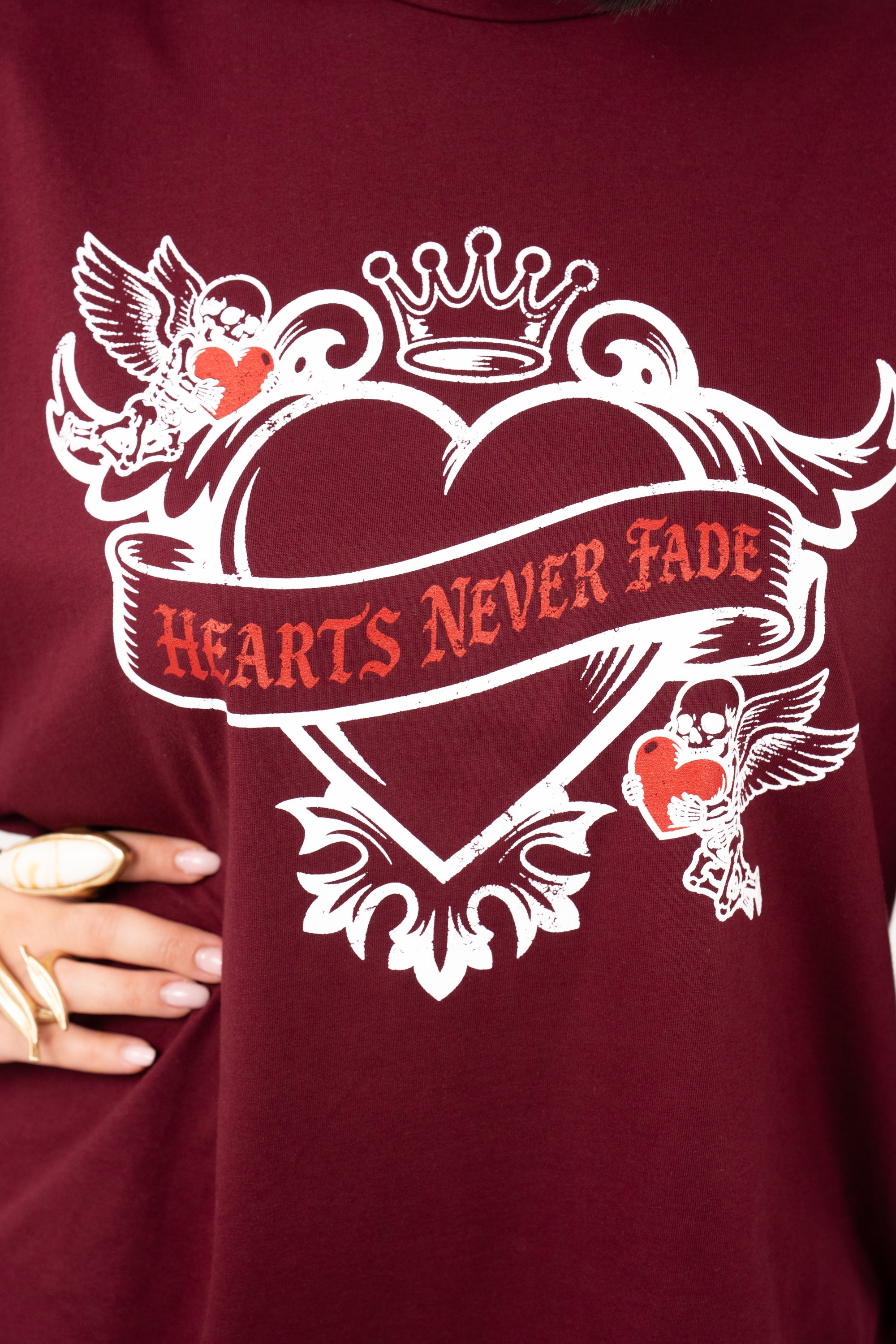 T-SHIRT CUORE OVER SIZE BORDEAUX TAGLIA UNICA