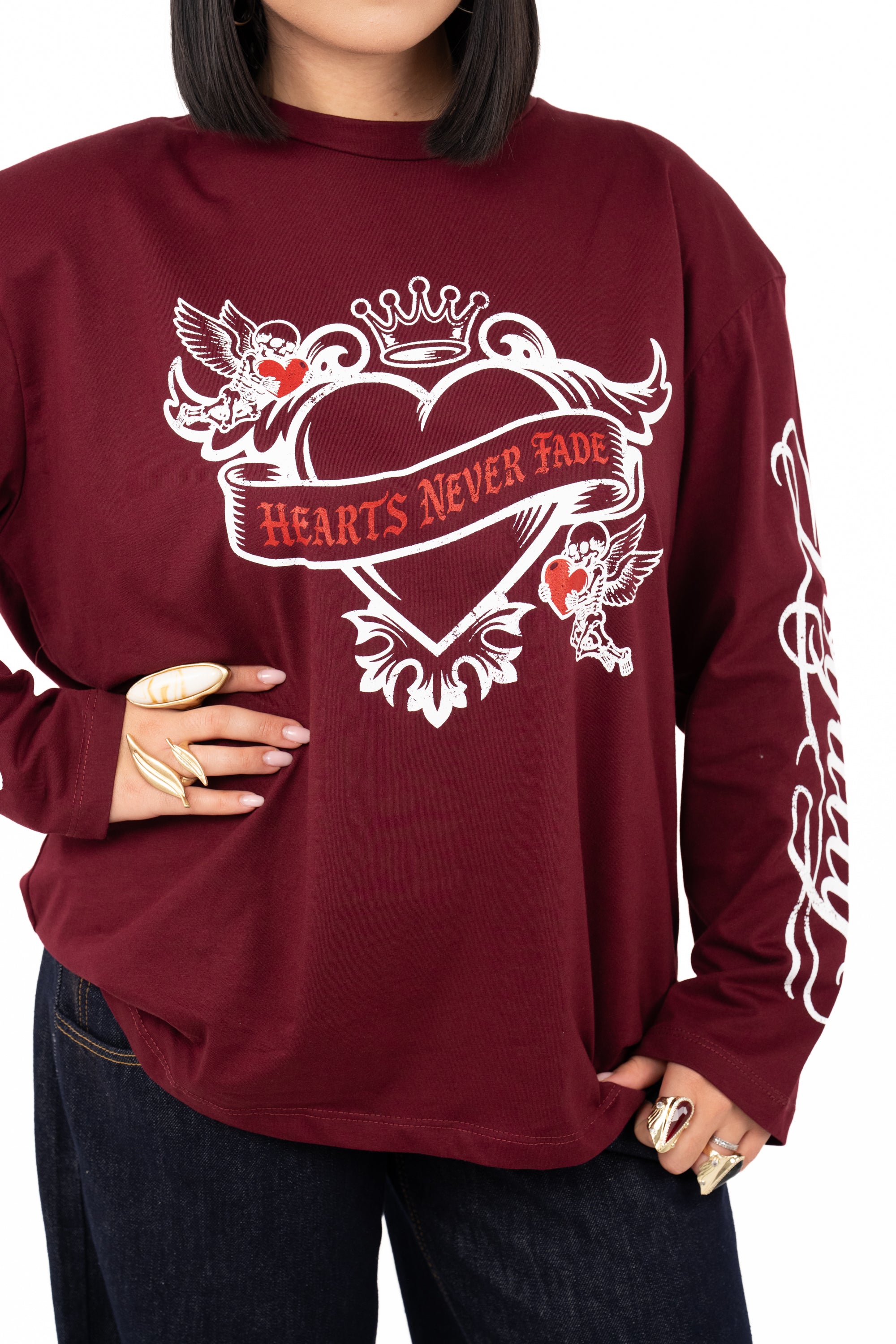 T-SHIRT CUORE OVER SIZE BORDEAUX TAGLIA UNICA