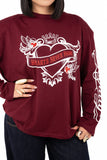 T-SHIRT CUORE OVER SIZE BORDEAUX TAGLIA UNICA
