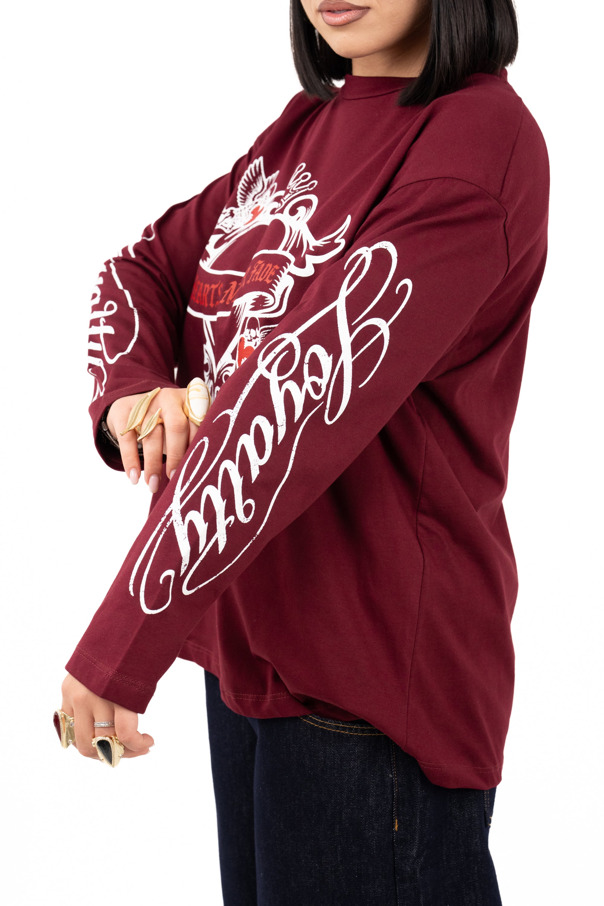 T-SHIRT CUORE OVER SIZE BORDEAUX TAGLIA UNICA
