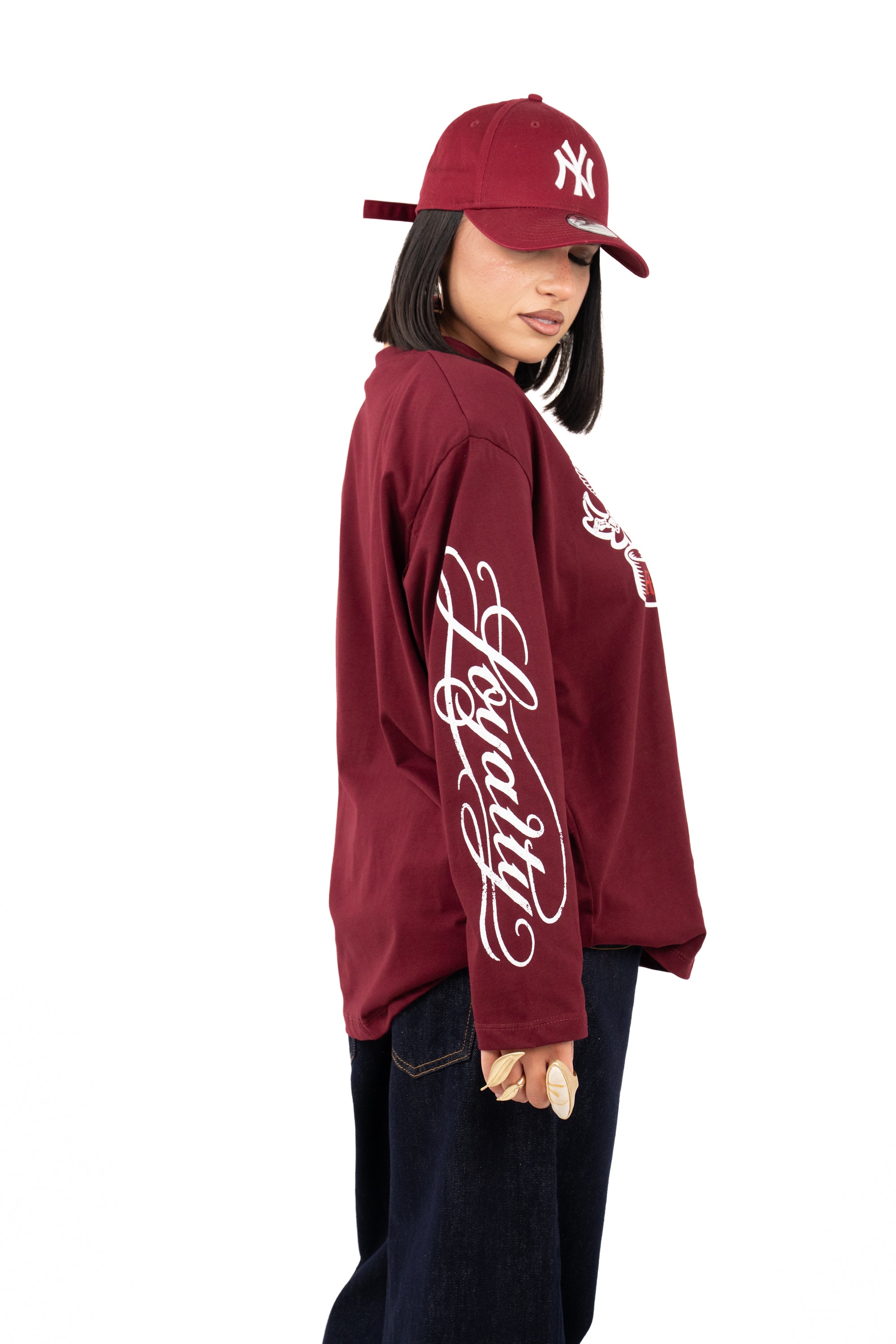 T-SHIRT CUORE OVER SIZE BORDEAUX TAGLIA UNICA