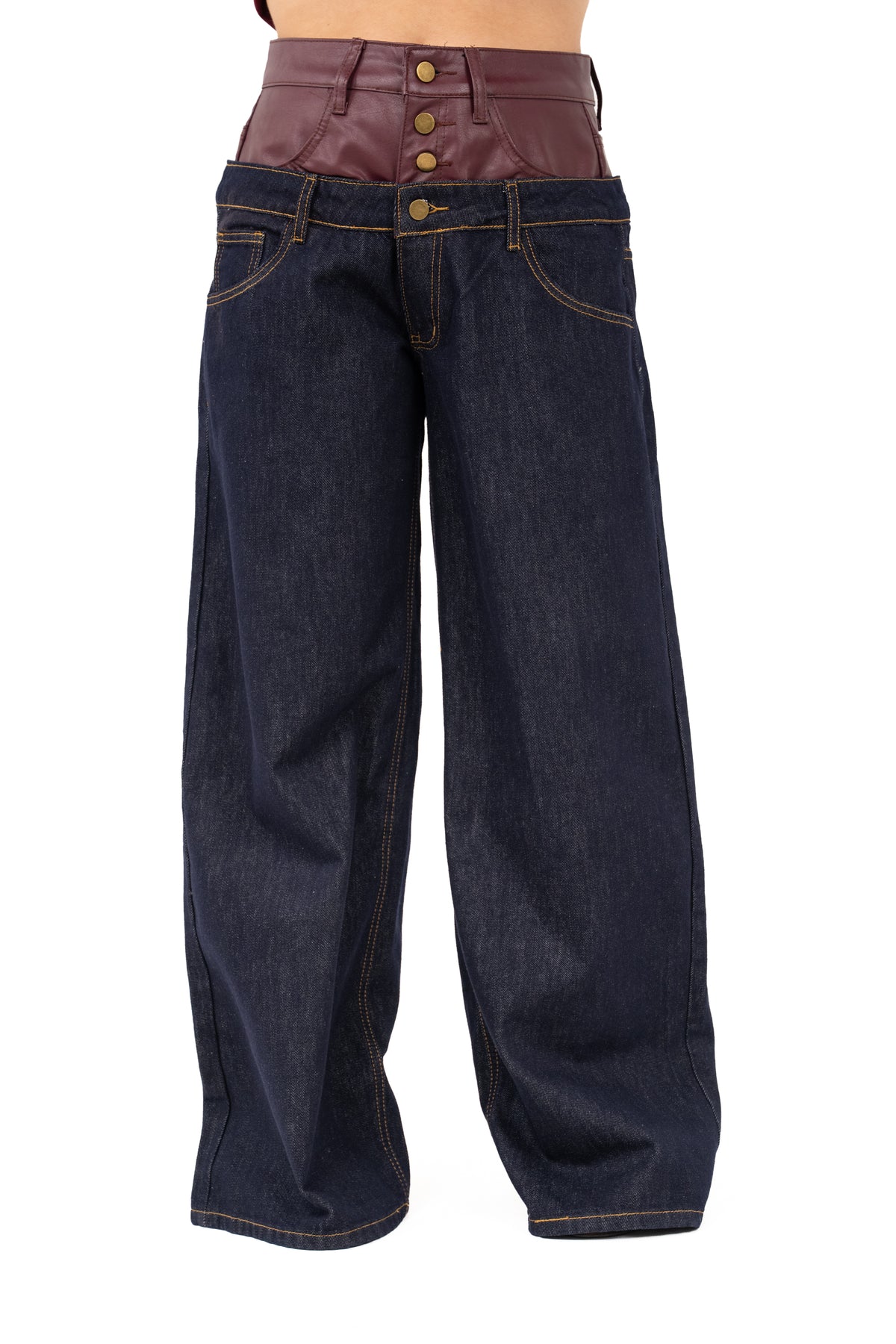 JEANS VIBE WIDE LEG BLU SCURO DOPPIA VITA BORDEAUX