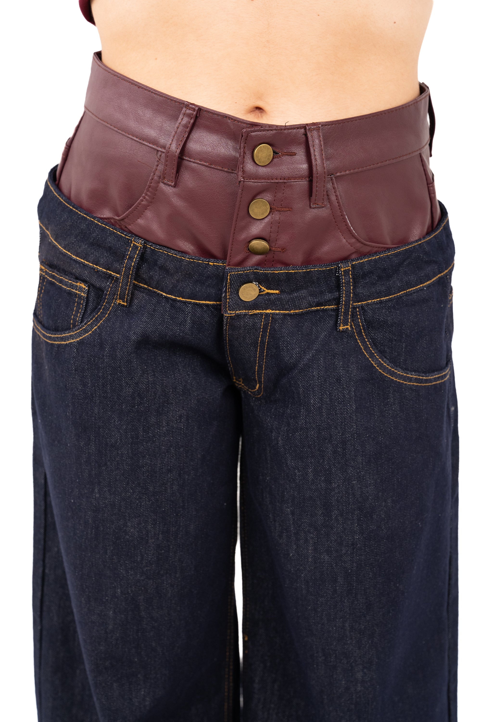 JEANS VIBE WIDE LEG BLU SCURO DOPPIA VITA BORDEAUX