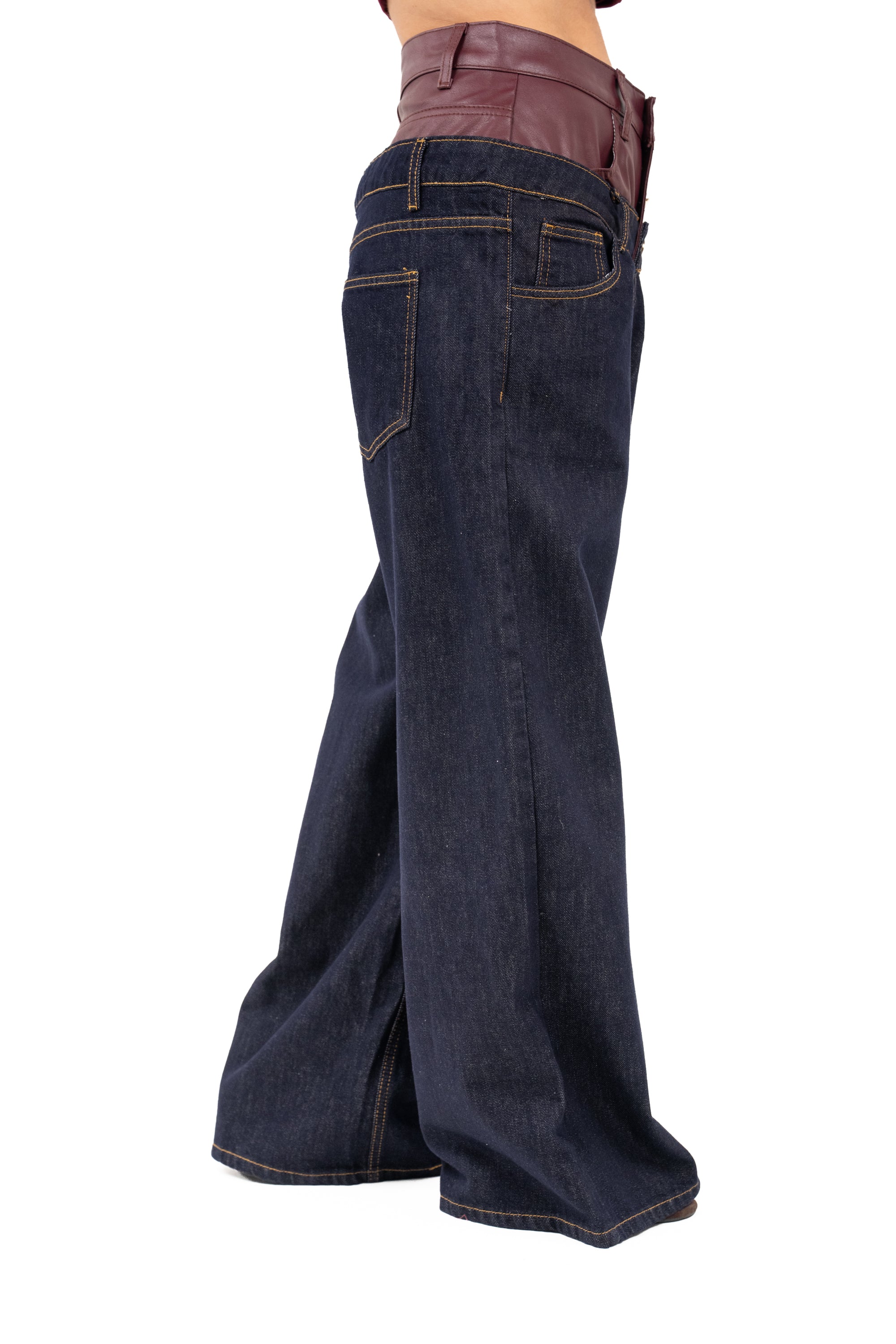 JEANS VIBE WIDE LEG BLU SCURO DOPPIA VITA BORDEAUX