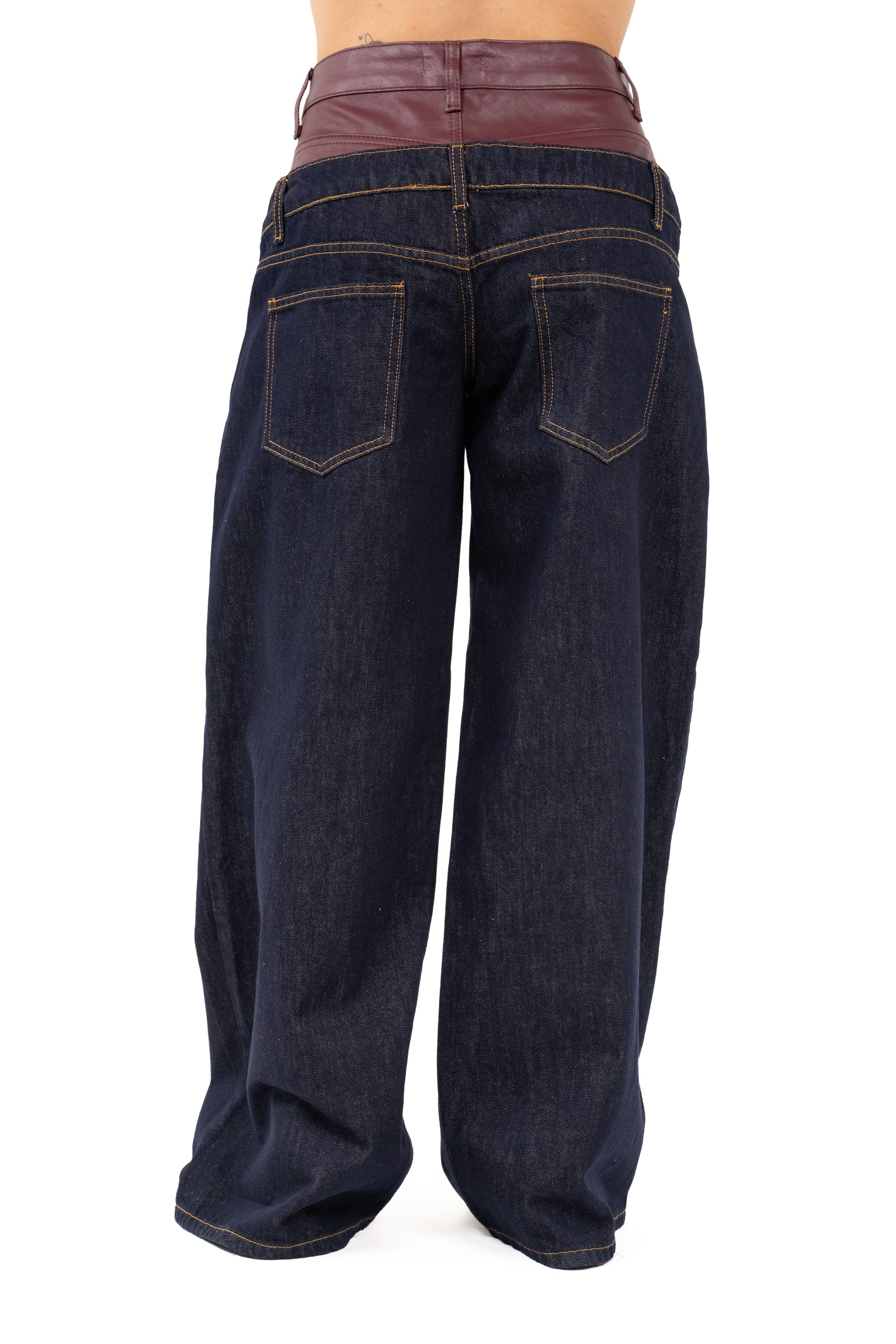 JEANS VIBE WIDE LEG BLU SCURO DOPPIA VITA BORDEAUX