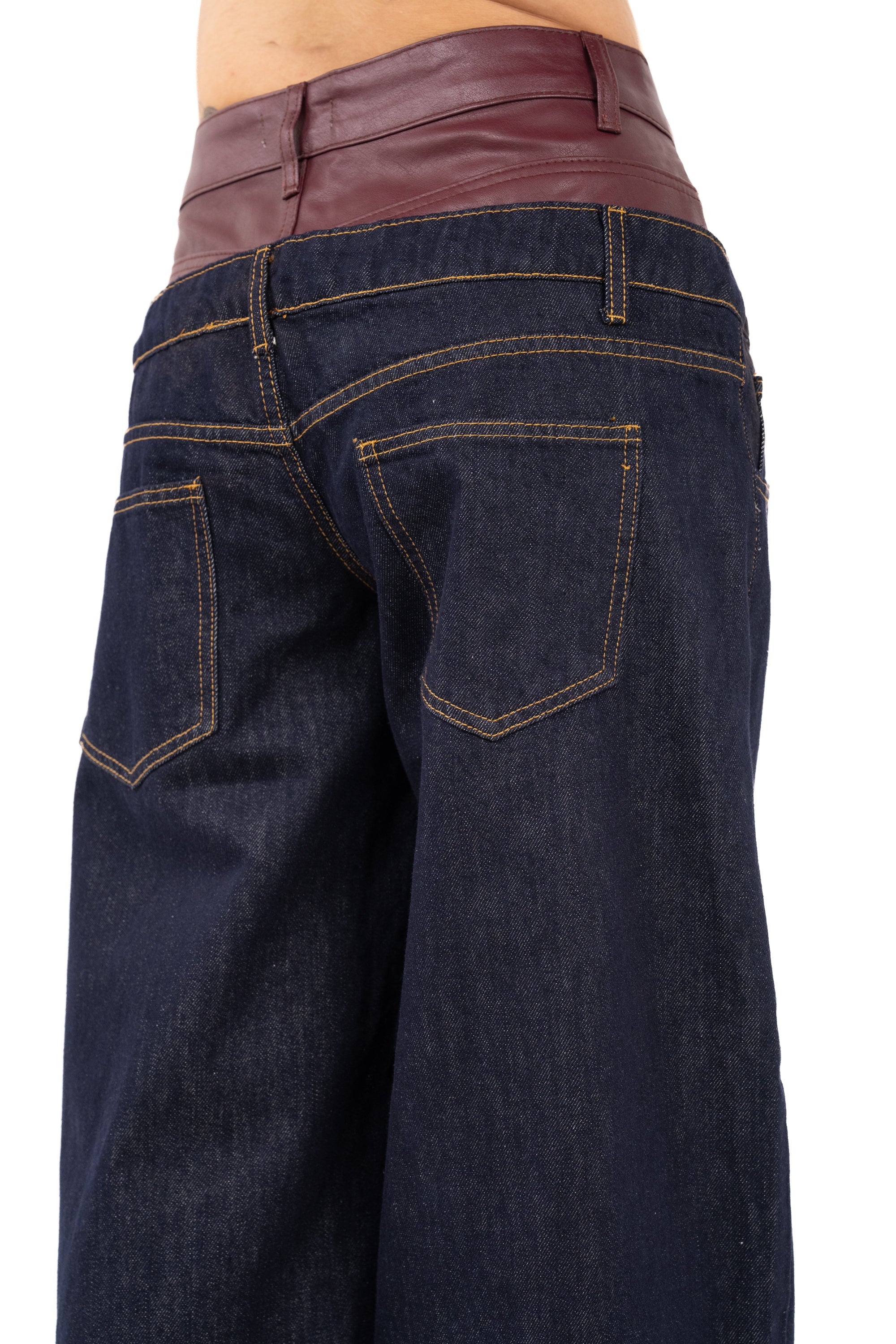 JEANS VIBE WIDE LEG BLU SCURO DOPPIA VITA BORDEAUX