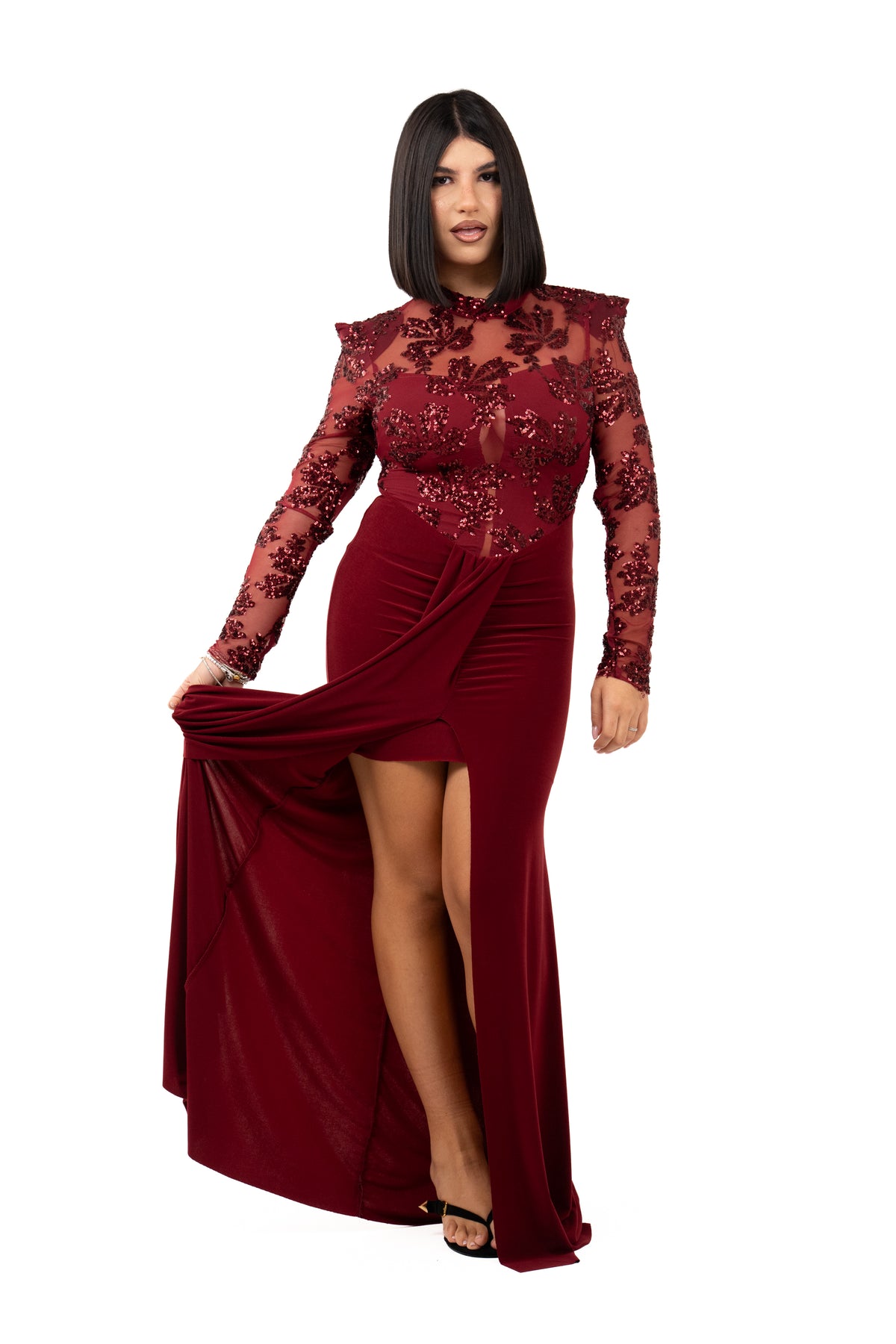 ABITO LUNGO EDERA BORDEAUX PAILLETTES TAGLIA UNICA