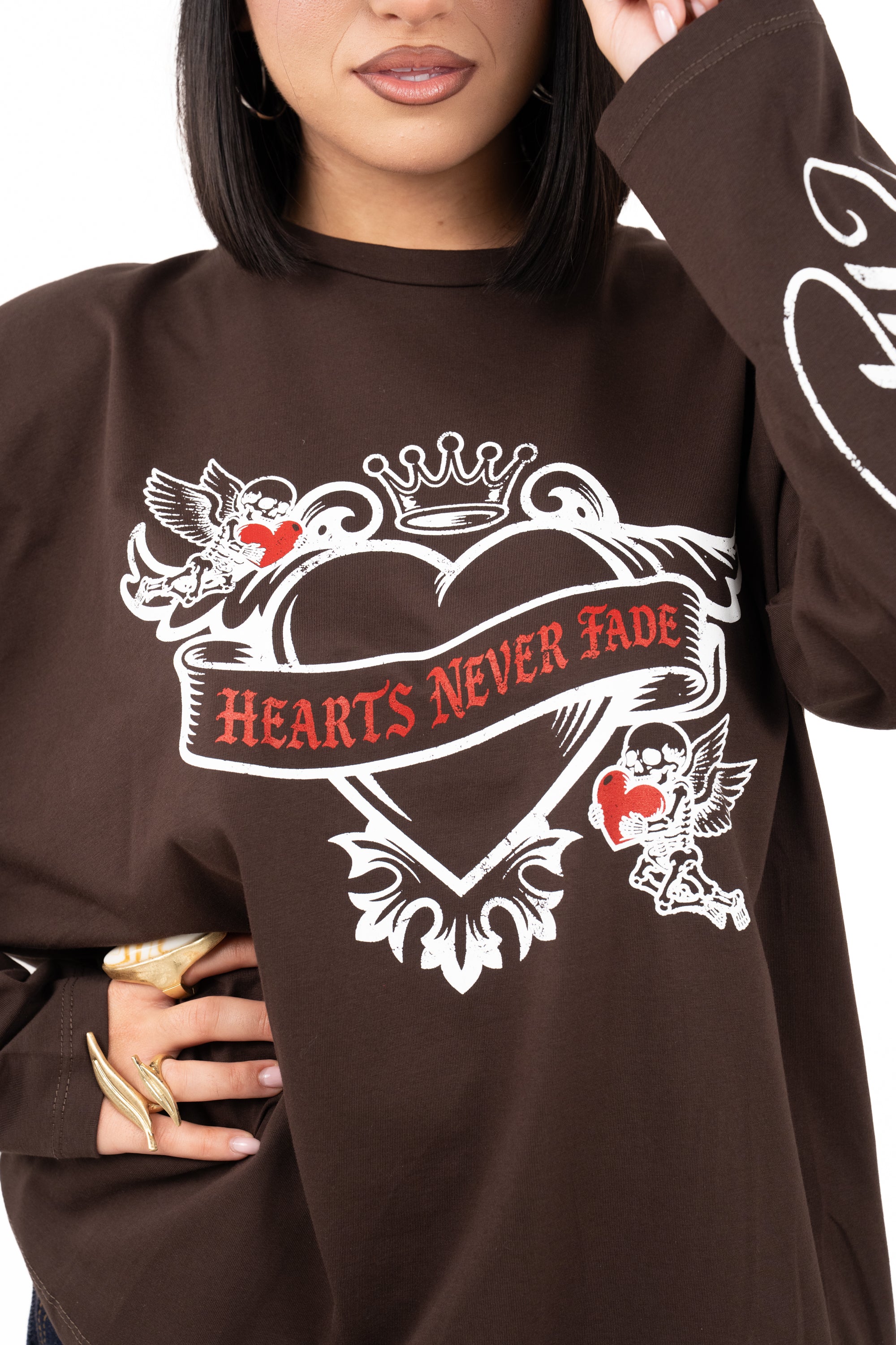 T-SHIRT CUORE OVER SIZE MARRONE TAGLIA UNICA