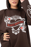 T-SHIRT CUORE OVER SIZE MARRONE TAGLIA UNICA