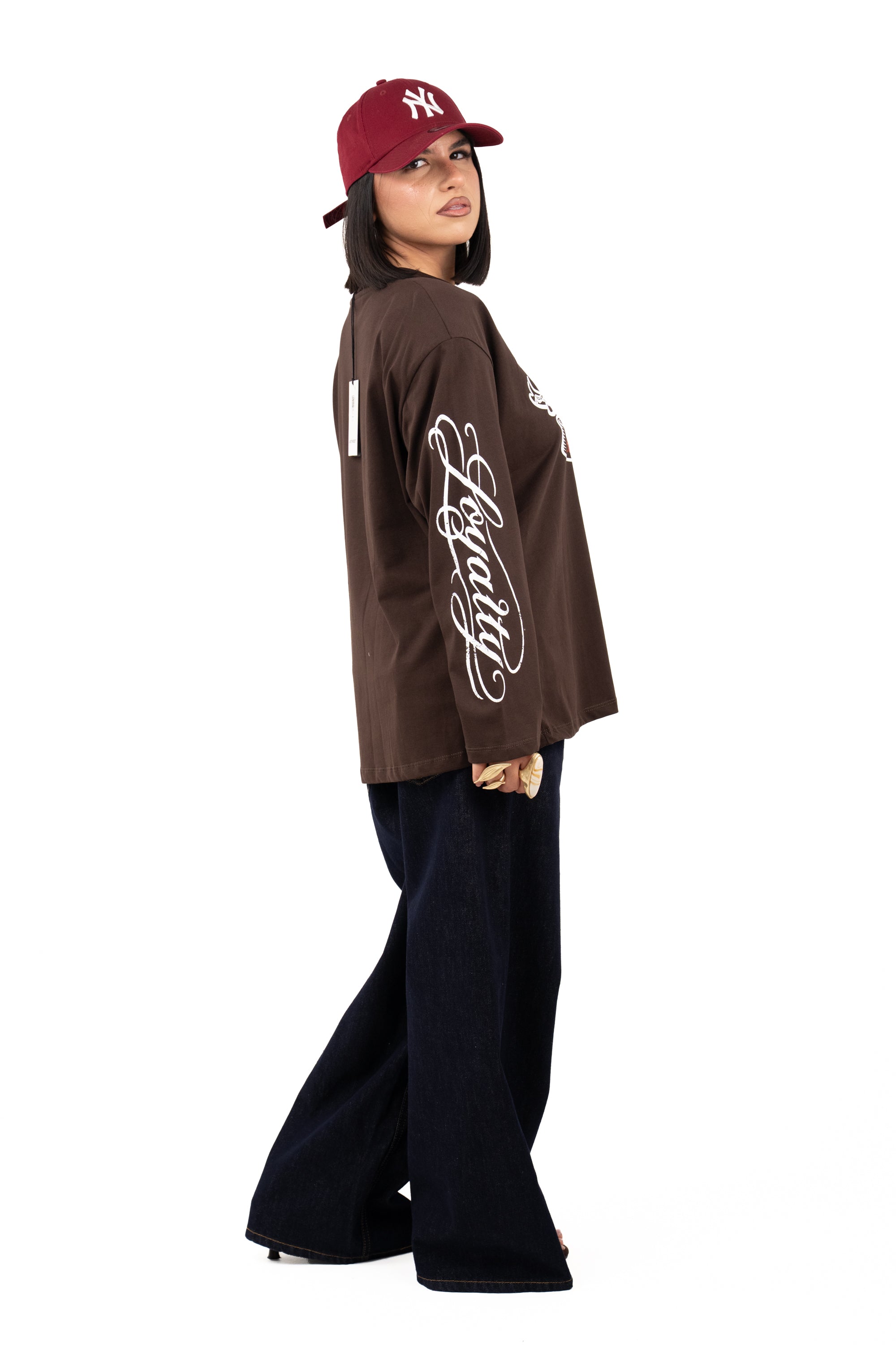 T-SHIRT CUORE OVER SIZE MARRONE TAGLIA UNICA